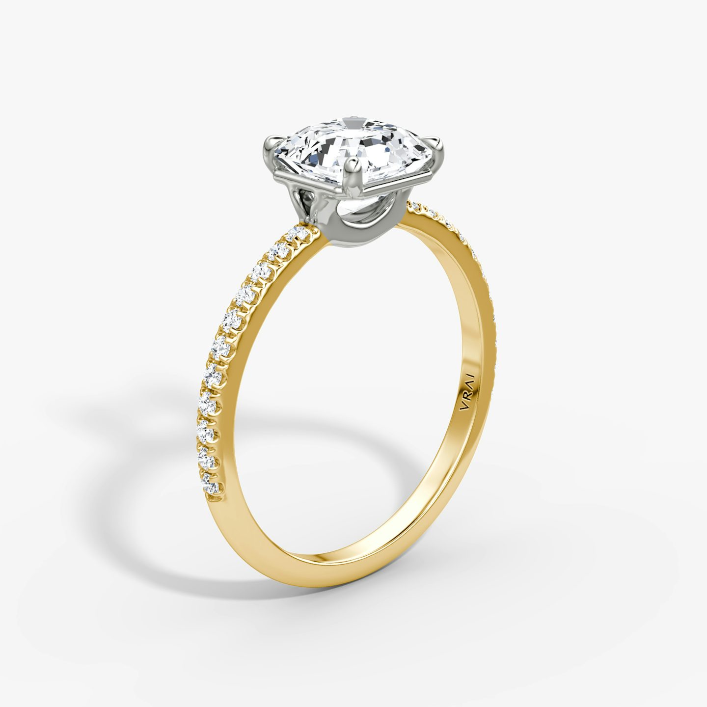 The Signature | Asscher | 18k | 18k Yellow Gold and Platinum | Band width: Standard | Band: Pavé | Setting style: Plain | Diamond orientation: Horizontal | Carat weight: See full inventory