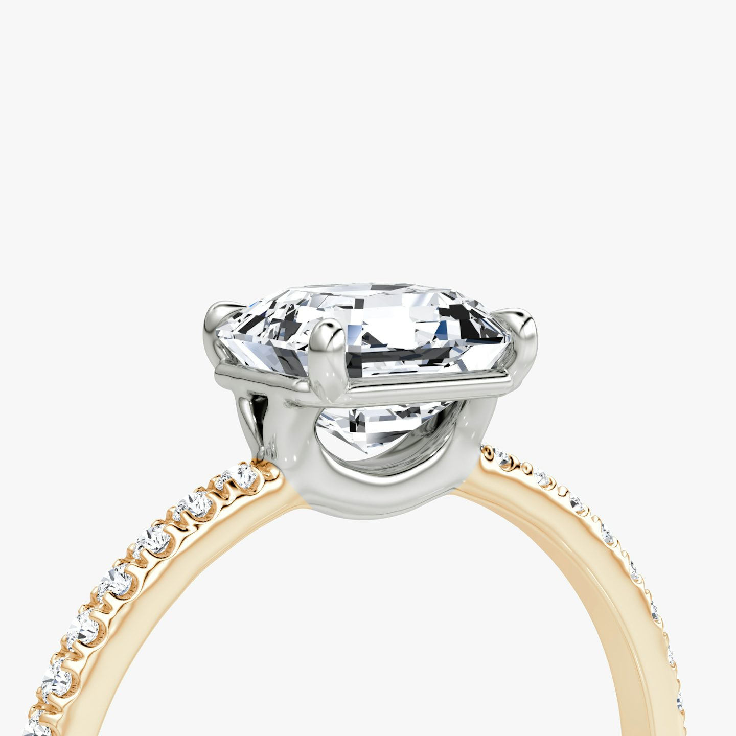 The Signature | Asscher | 14k | 14k Rose Gold and Platinum | Band: Pavé | Band width: Standard | Setting style: Plain | Diamond orientation: vertical | Carat weight: See full inventory