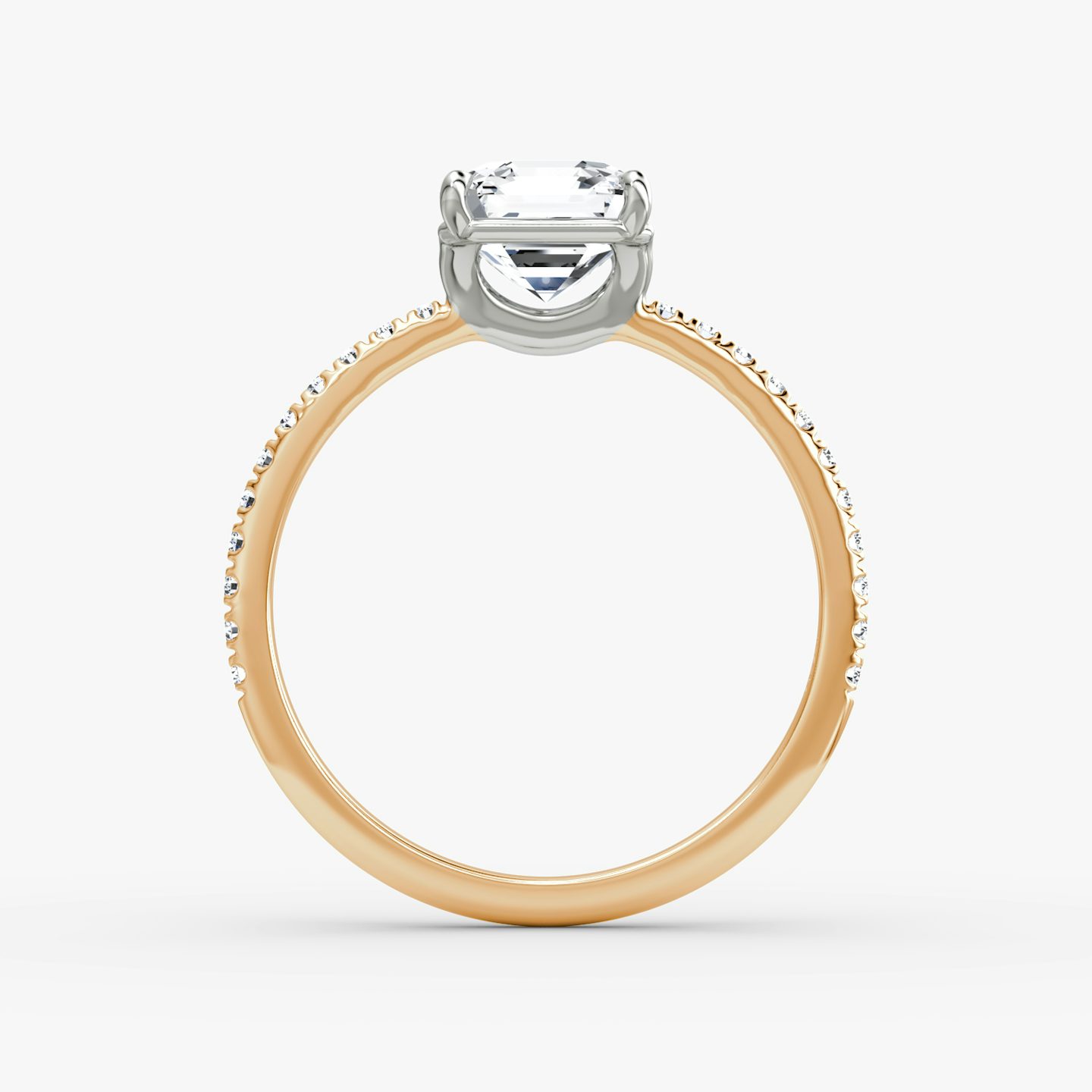 The Signature | Asscher | 14k | 14k Rose Gold and Platinum | Band: Pavé | Band width: Standard | Setting style: Plain | Diamond orientation: vertical | Carat weight: See full inventory