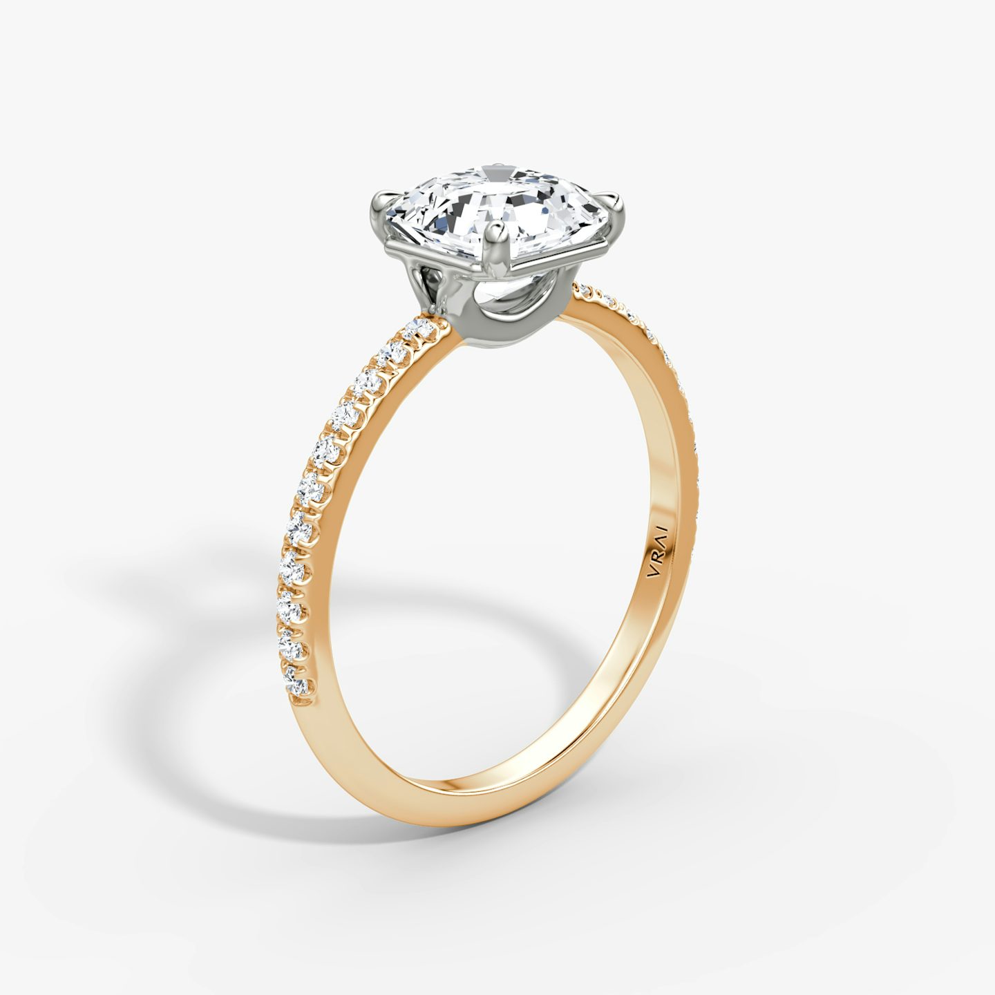 The Signature | Asscher | 14k | 14k Rose Gold and Platinum | Band width: Standard | Band: Pavé | Setting style: Plain | Diamond orientation: vertical | Carat weight: See full inventory