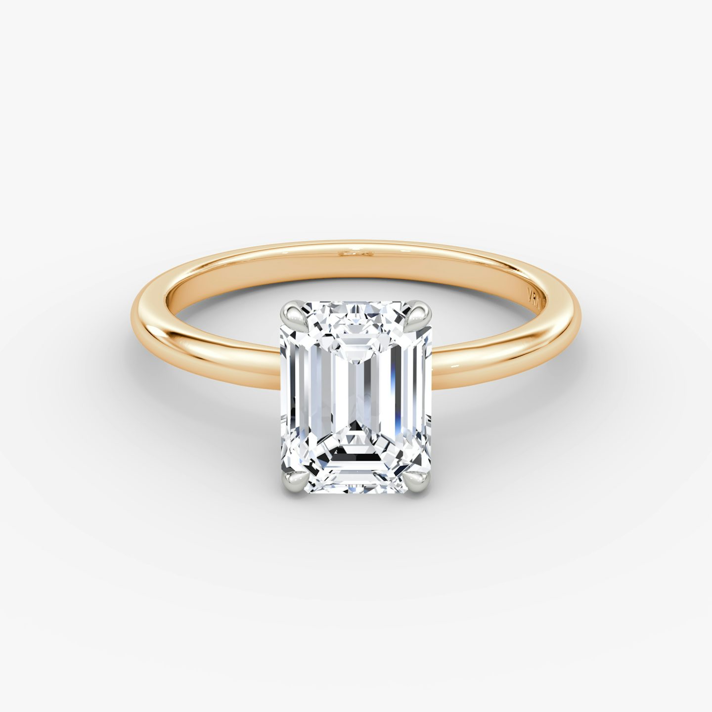 The Signature | Emerald | 14k | 14k Rose Gold and Platinum | Band: Plain | Band width: Standard | Setting style: Plain | Diamond orientation: vertical | Carat weight: See full inventory