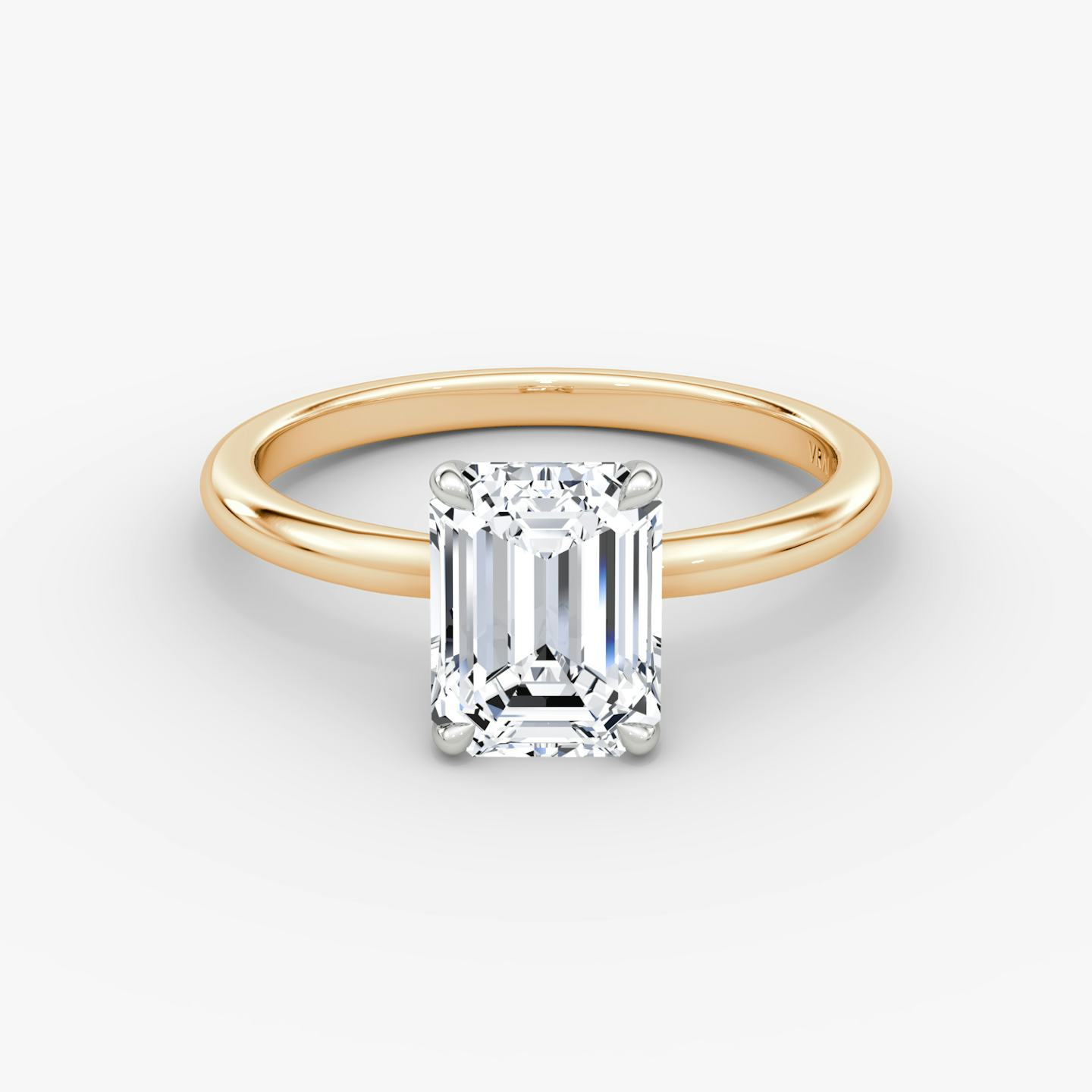 The Signature | Emerald | 14k | 14k Rose Gold and Platinum | Band width: Standard | Band: Plain | Setting style: Plain | Diamond orientation: vertical | Carat weight: See full inventory