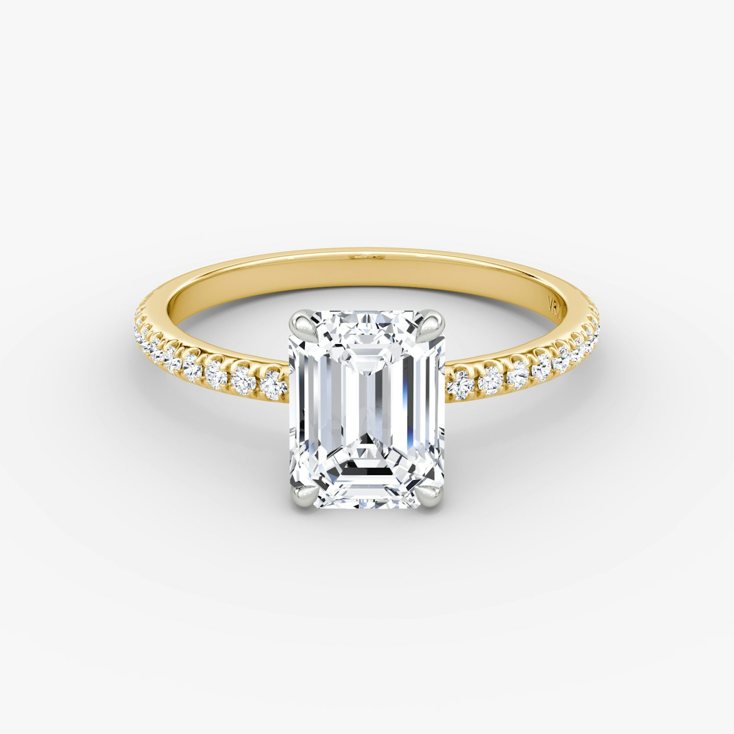 The Signature | Emerald | 18k | 18k Yellow Gold and Platinum | Band: Pavé | Band width: Standard | Setting style: Plain | Diamond orientation: vertical | Carat weight: See full inventory