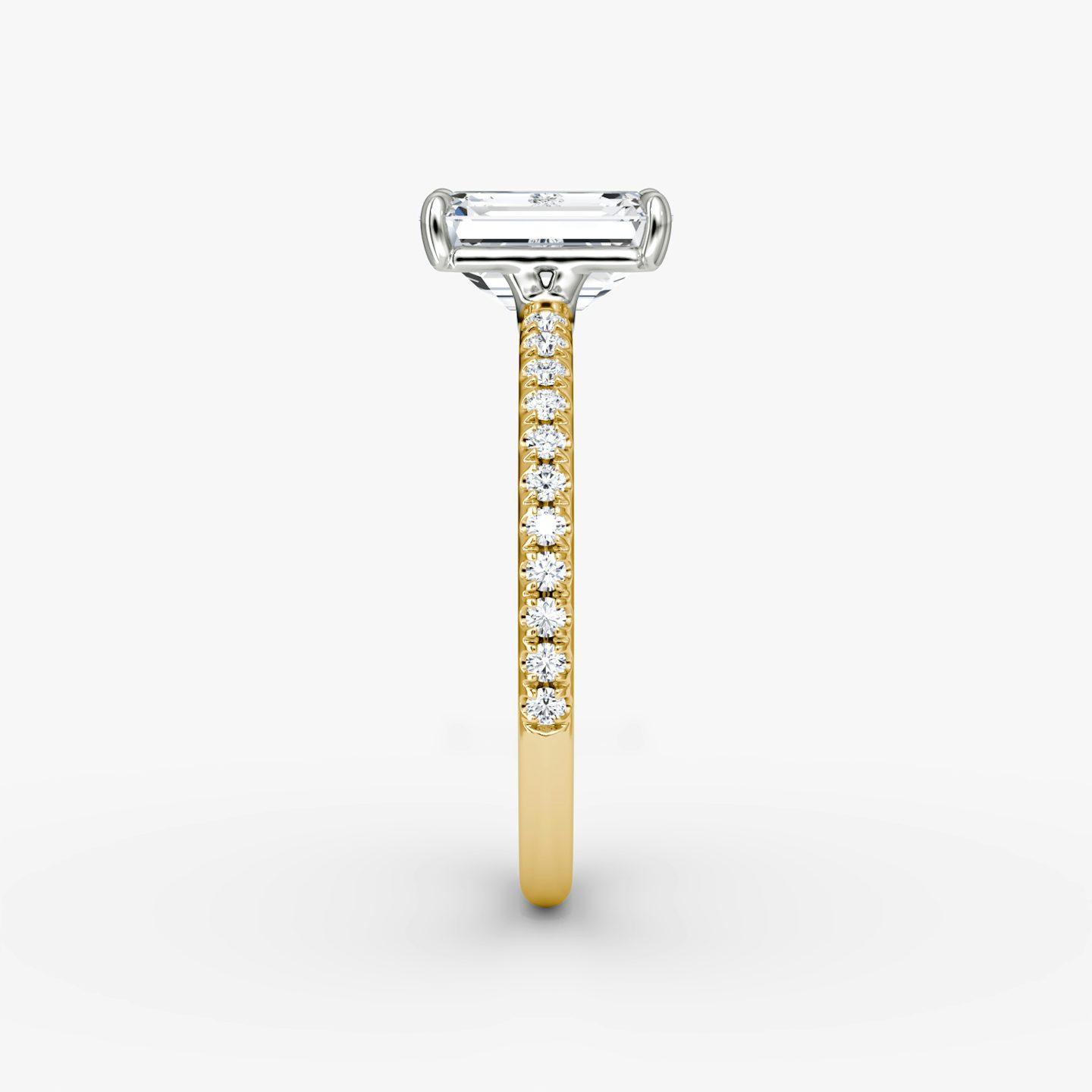 The Signature | Emerald | 18k | 18k Yellow Gold and Platinum | Band width: Standard | Band: Pavé | Setting style: Plain | Diamond orientation: vertical | Carat weight: See full inventory