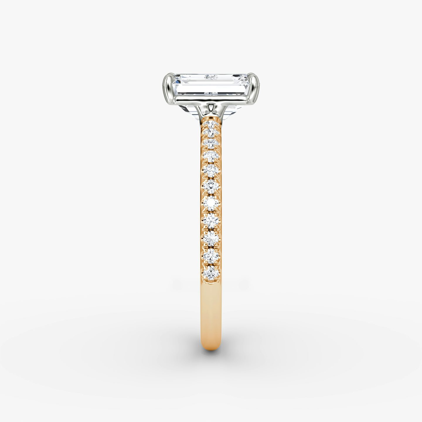 The Signature | Emerald | 14k | 14k Rose Gold and Platinum | Band width: Standard | Band: Pavé | Setting style: Plain | Diamond orientation: vertical | Carat weight: See full inventory