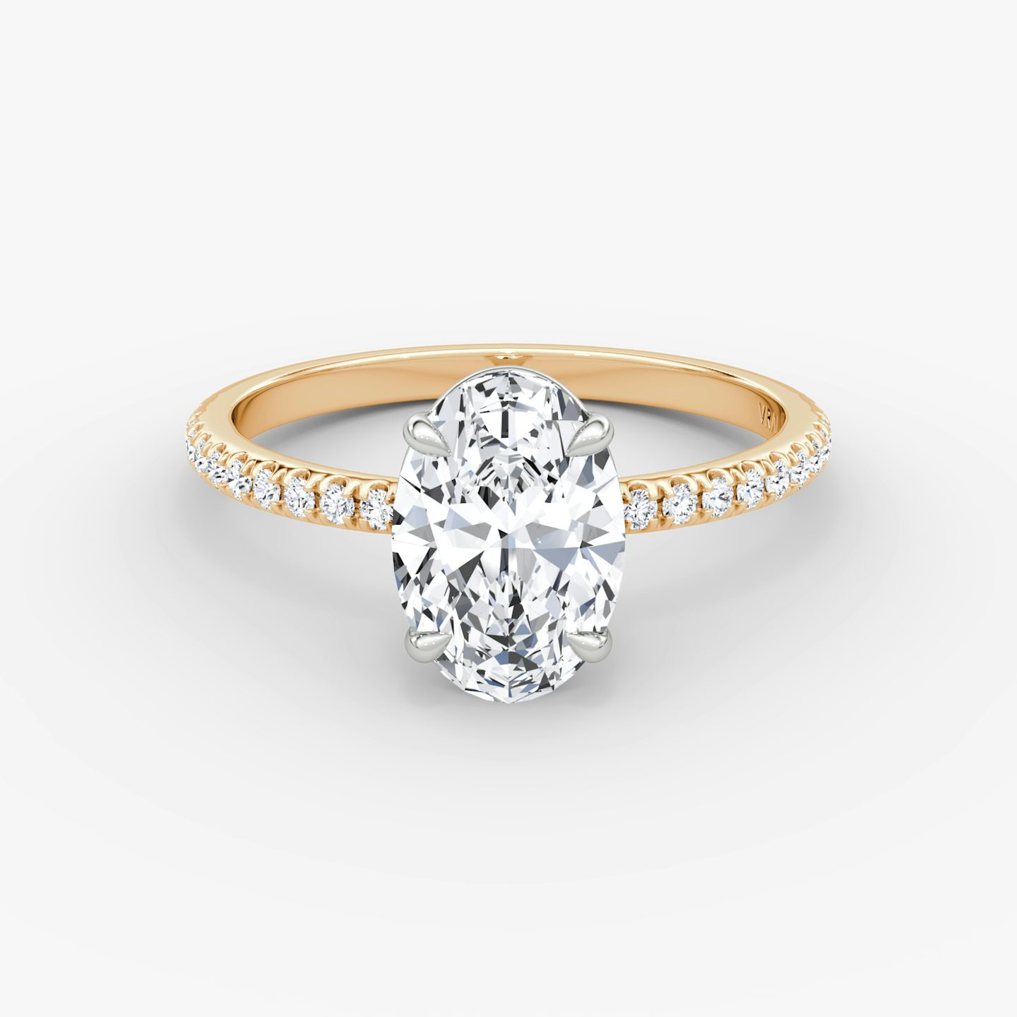 The Signature | Oval | 14k | 14k Rose Gold and Platinum | Band: Pavé | Band width: Standard | Setting style: Plain | Diamond orientation: vertical | Carat weight: See full inventory