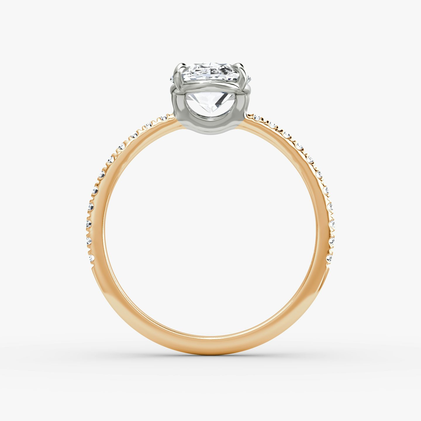 The Signature | Oval | 14k | 14k Rose Gold and Platinum | Band: Pavé | Band width: Standard | Setting style: Plain | Diamond orientation: vertical | Carat weight: See full inventory