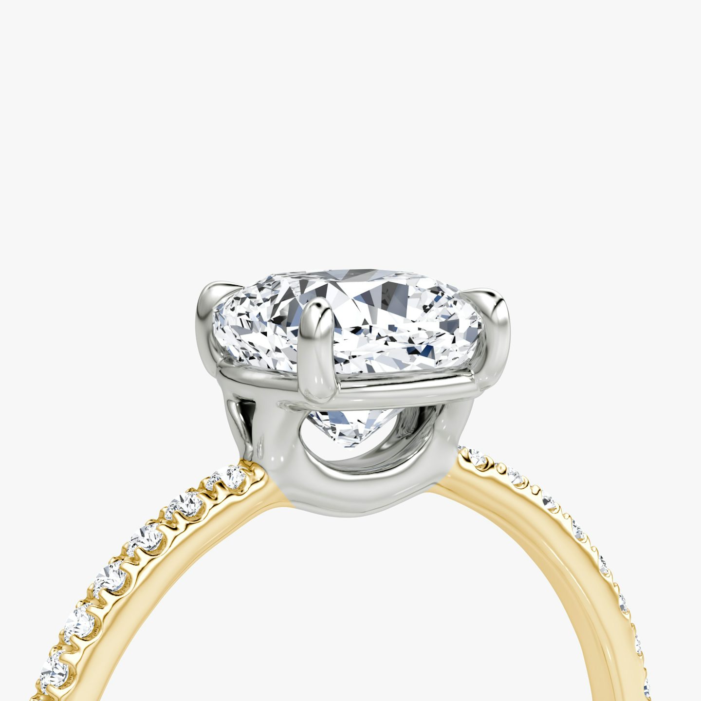 The Signature | Pavé Cushion | 18k | 18k Yellow Gold and Platinum | Band width: Standard | Band: Pavé | Setting style: Plain | Diamond orientation: Horizontal | Carat weight: See full inventory
