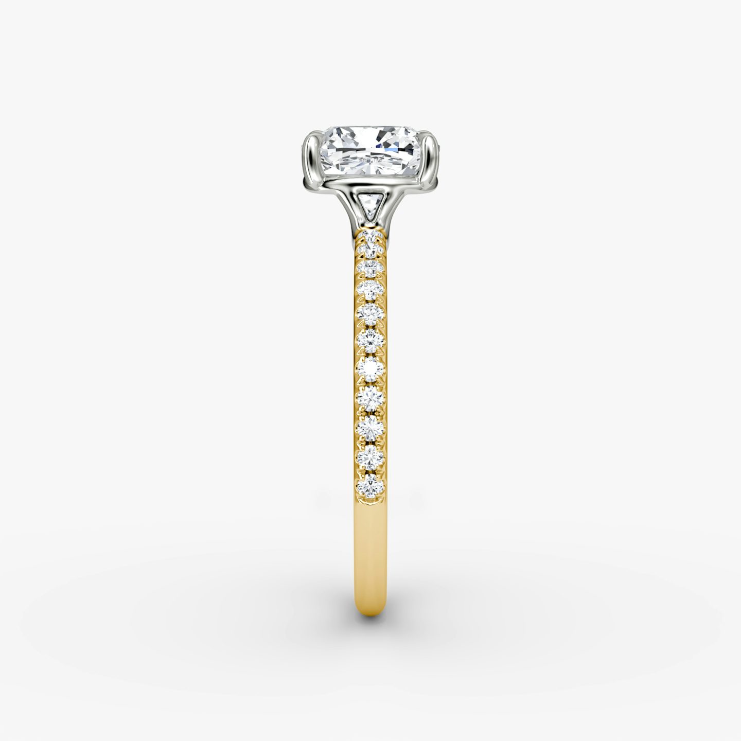 The Signature | Pavé Cushion | 18k | 18k Yellow Gold and Platinum | Band: Pavé | Band width: Standard | Setting style: Plain | Diamond orientation: Horizontal | Carat weight: See full inventory