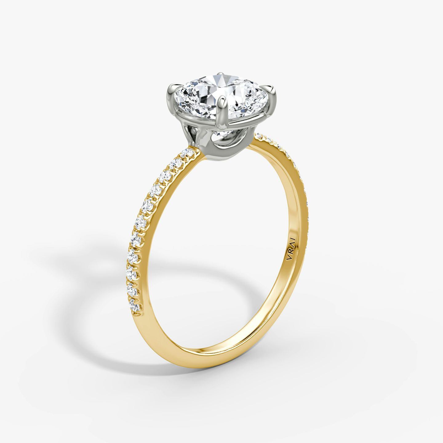 The Signature | Pavé Cushion | 18k | 18k Yellow Gold and Platinum | Band width: Standard | Band: Pavé | Setting style: Plain | Diamond orientation: Horizontal | Carat weight: See full inventory