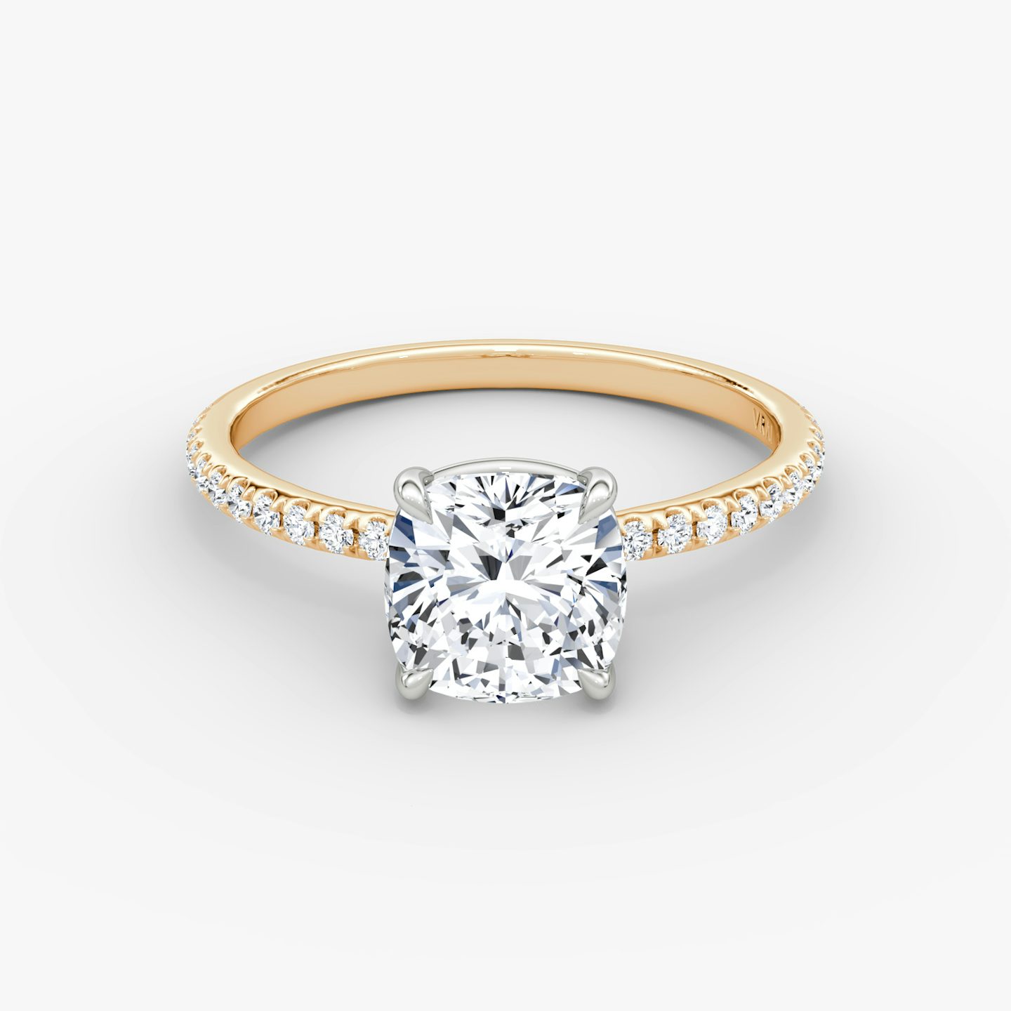 The Signature | Pavé Cushion | 14k | 14k Rose Gold and Platinum | Band width: Standard | Band: Pavé | Setting style: Plain | Diamond orientation: Horizontal | Carat weight: See full inventory