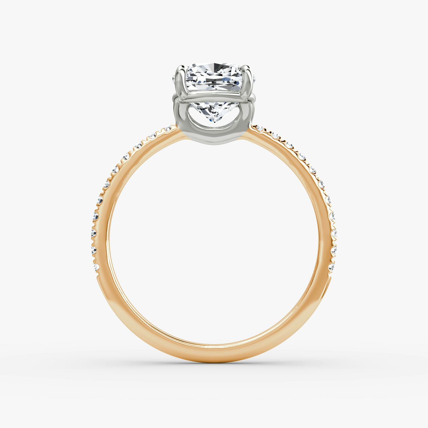 The Signature | Pavé Cushion | 14k | 14k Rose Gold and Platinum | Band width: Standard | Band: Pavé | Setting style: Plain | Diamond orientation: vertical | Carat weight: See full inventory