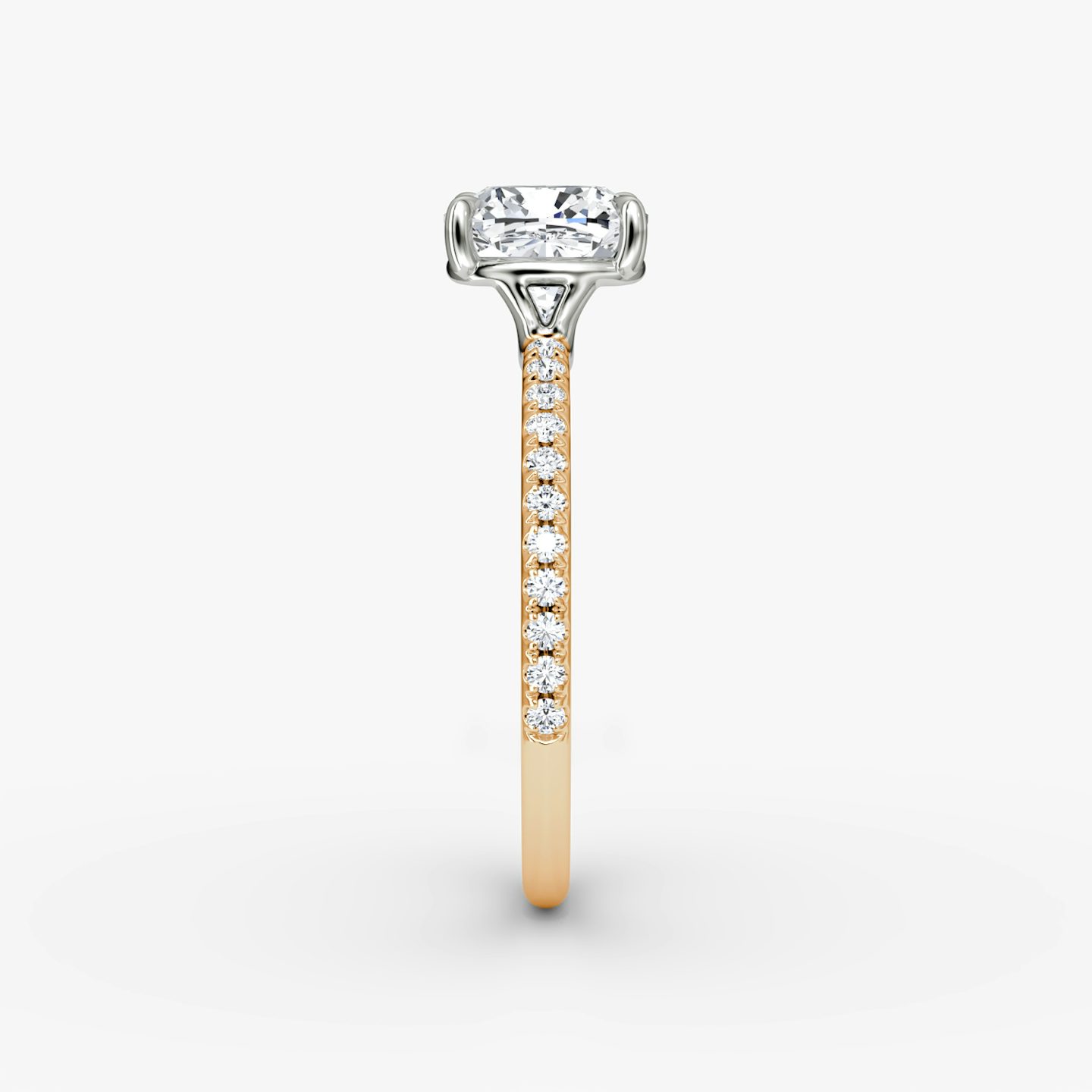 The Signature | Pavé Cushion | 14k | 14k Rose Gold and Platinum | Band: Pavé | Band width: Standard | Setting style: Plain | Diamond orientation: Horizontal | Carat weight: See full inventory