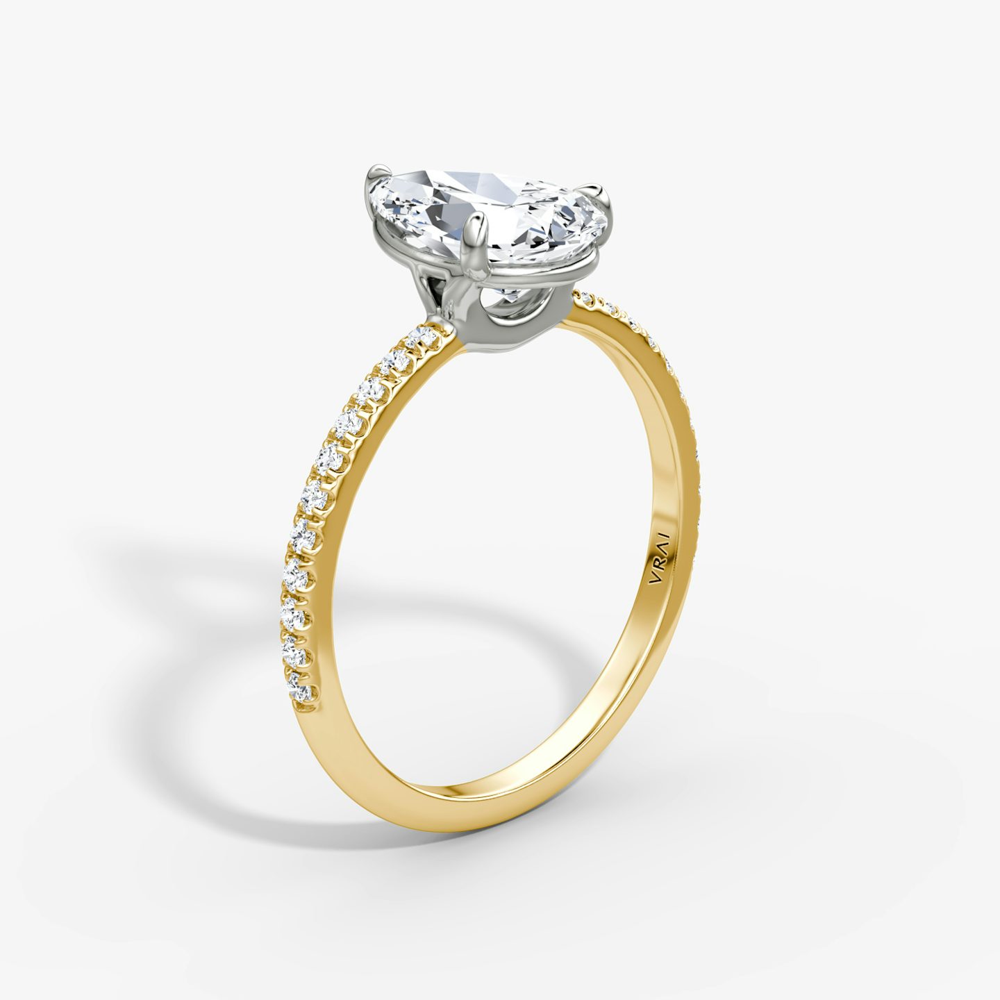 The Signature | Pear | 18k | 18k Yellow Gold and Platinum | Band width: Standard | Band: Pavé | Setting style: Plain | Diamond orientation: vertical | Carat weight: See full inventory