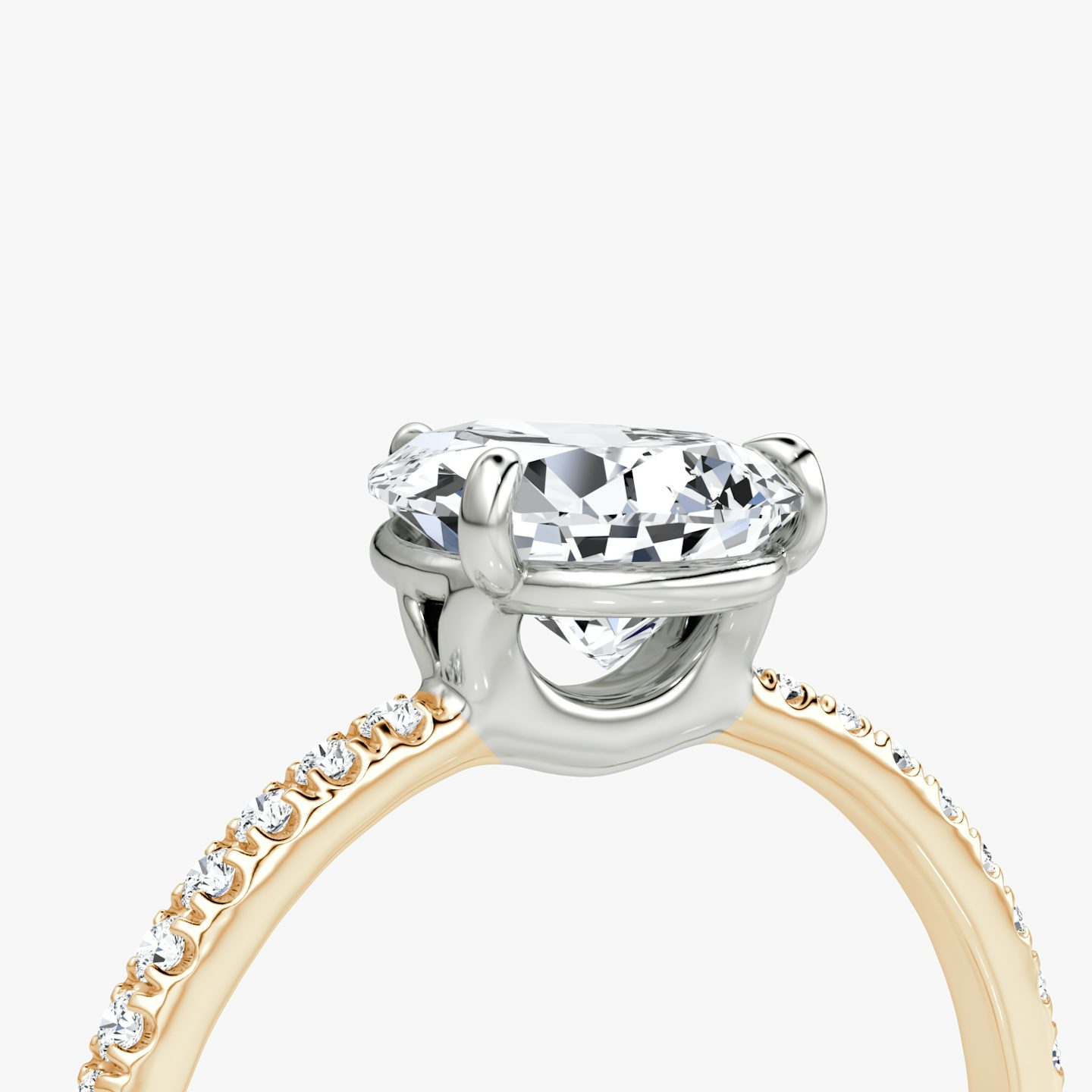 The Signature | Pear | 14k | 14k Rose Gold and Platinum | Band: Pavé | Band width: Standard | Setting style: Plain | Diamond orientation: vertical | Carat weight: See full inventory