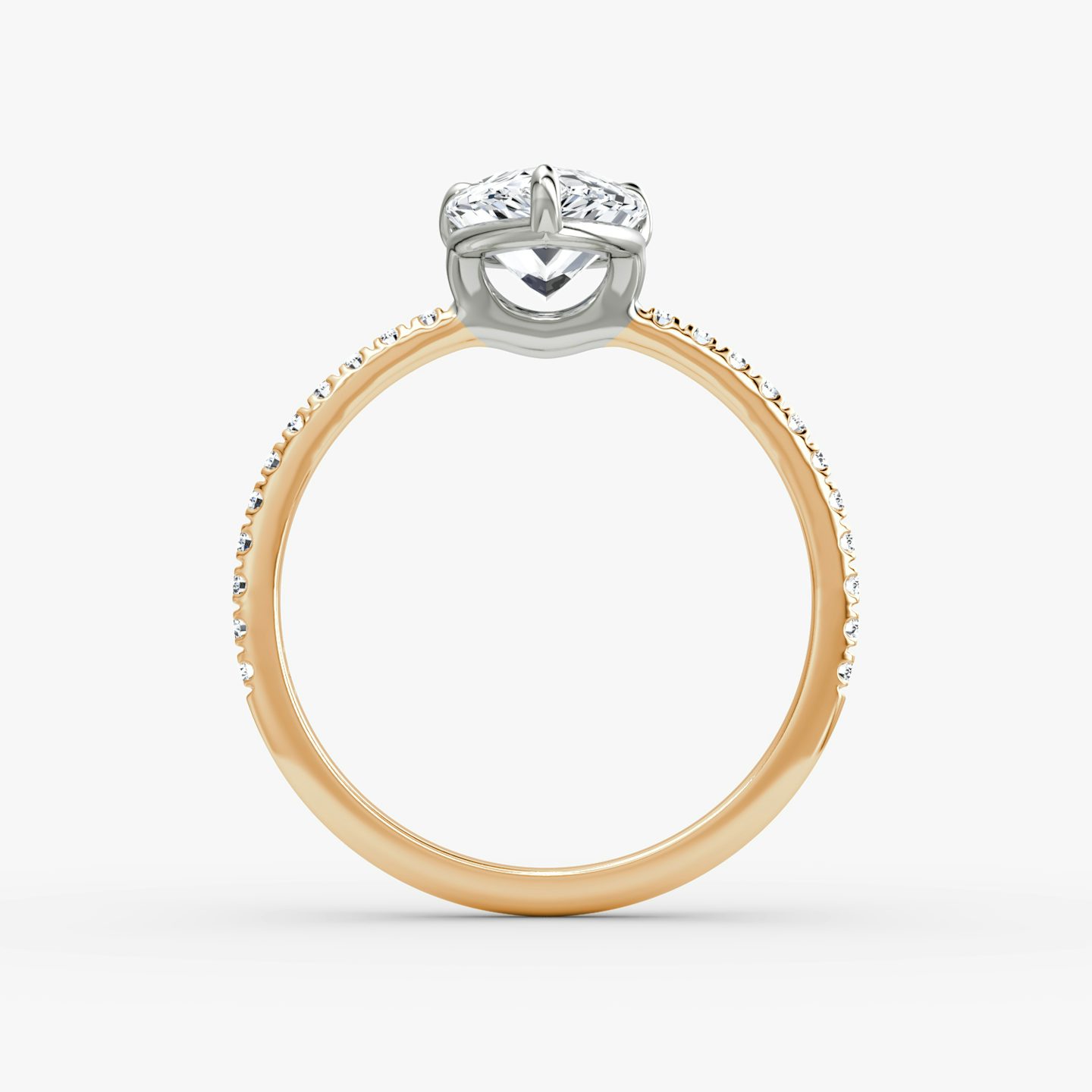 The Signature | Pear | 14k | 14k Rose Gold and Platinum | Band width: Standard | Band: Pavé | Setting style: Plain | Diamond orientation: vertical | Carat weight: See full inventory