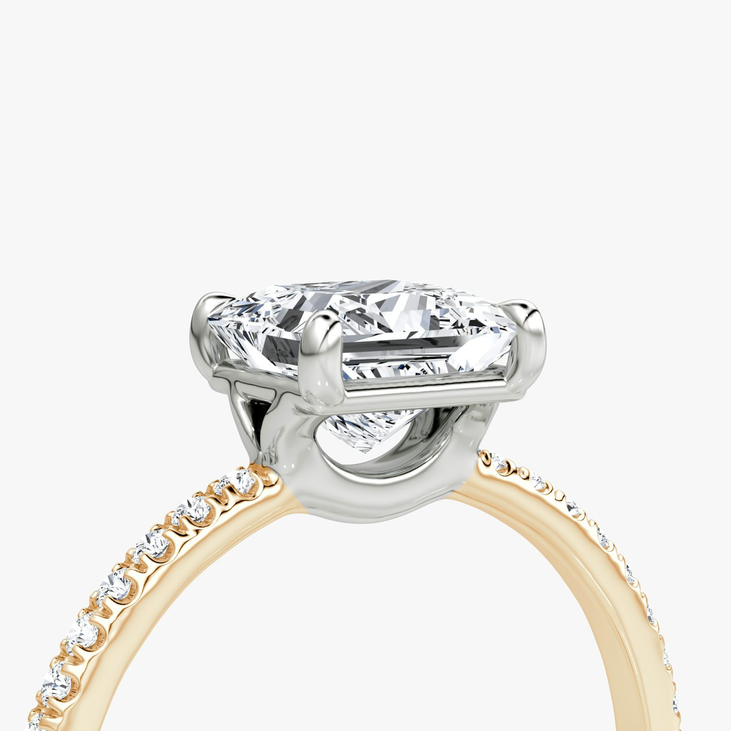 The Signature | Princess | 14k | 14k Rose Gold and Platinum | Band width: Standard | Band: Pavé | Setting style: Plain | Diamond orientation: vertical | Carat weight: See full inventory