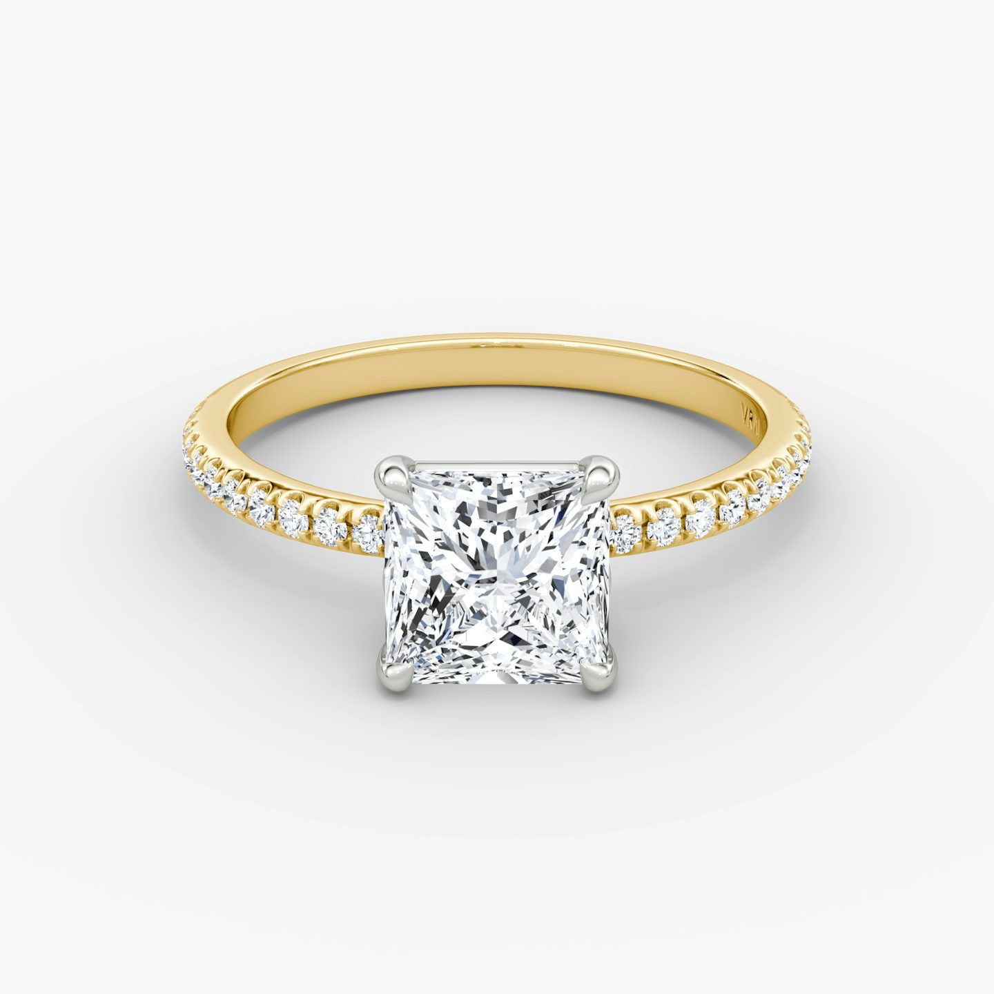 The Signature | Princess | 18k | 18k Yellow Gold and Platinum | Band: Pavé | Band width: Standard | Setting style: Plain | Diamond orientation: vertical | Carat weight: See full inventory