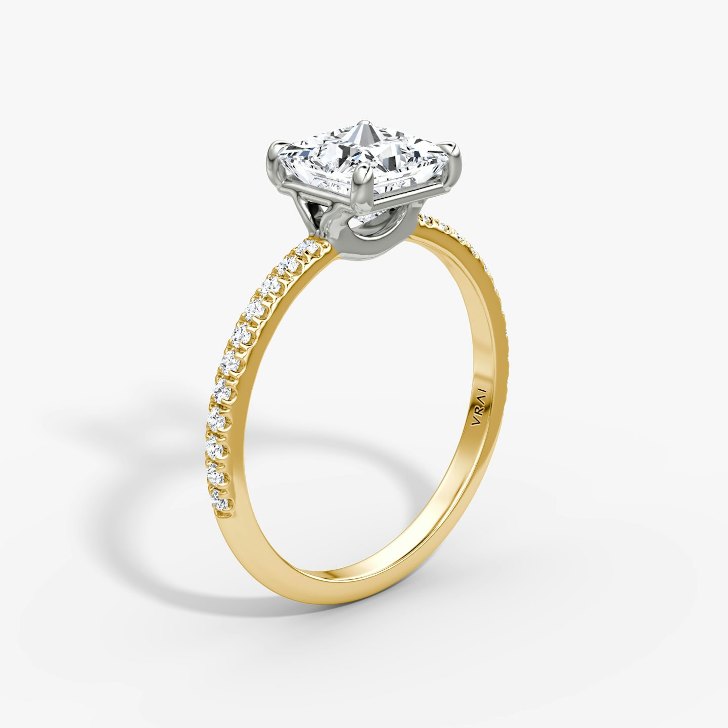 The Signature | Princess | 18k | 18k Yellow Gold and Platinum | Band: Pavé | Band width: Standard | Setting style: Plain | Diamond orientation: vertical | Carat weight: See full inventory