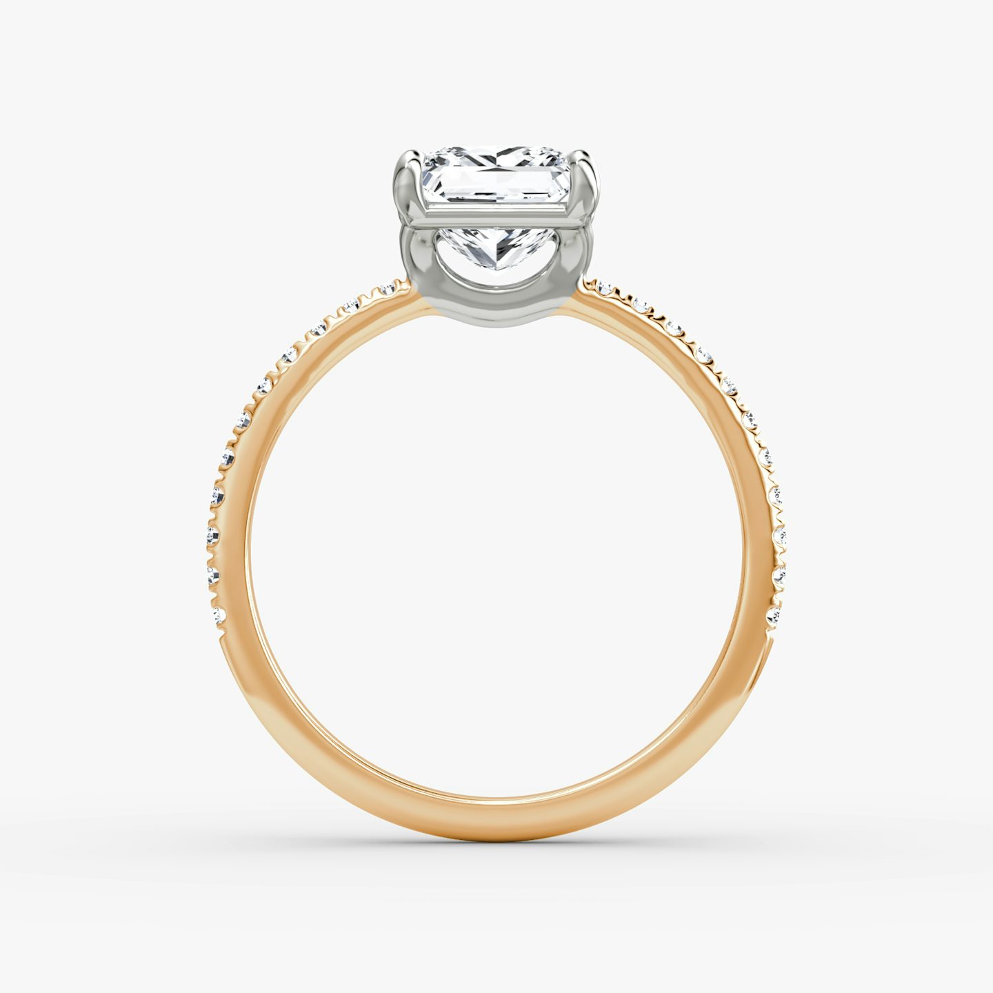 The Signature | Princess | 14k | 14k Rose Gold and Platinum | Band: Pavé | Band width: Standard | Setting style: Plain | Diamond orientation: vertical | Carat weight: See full inventory