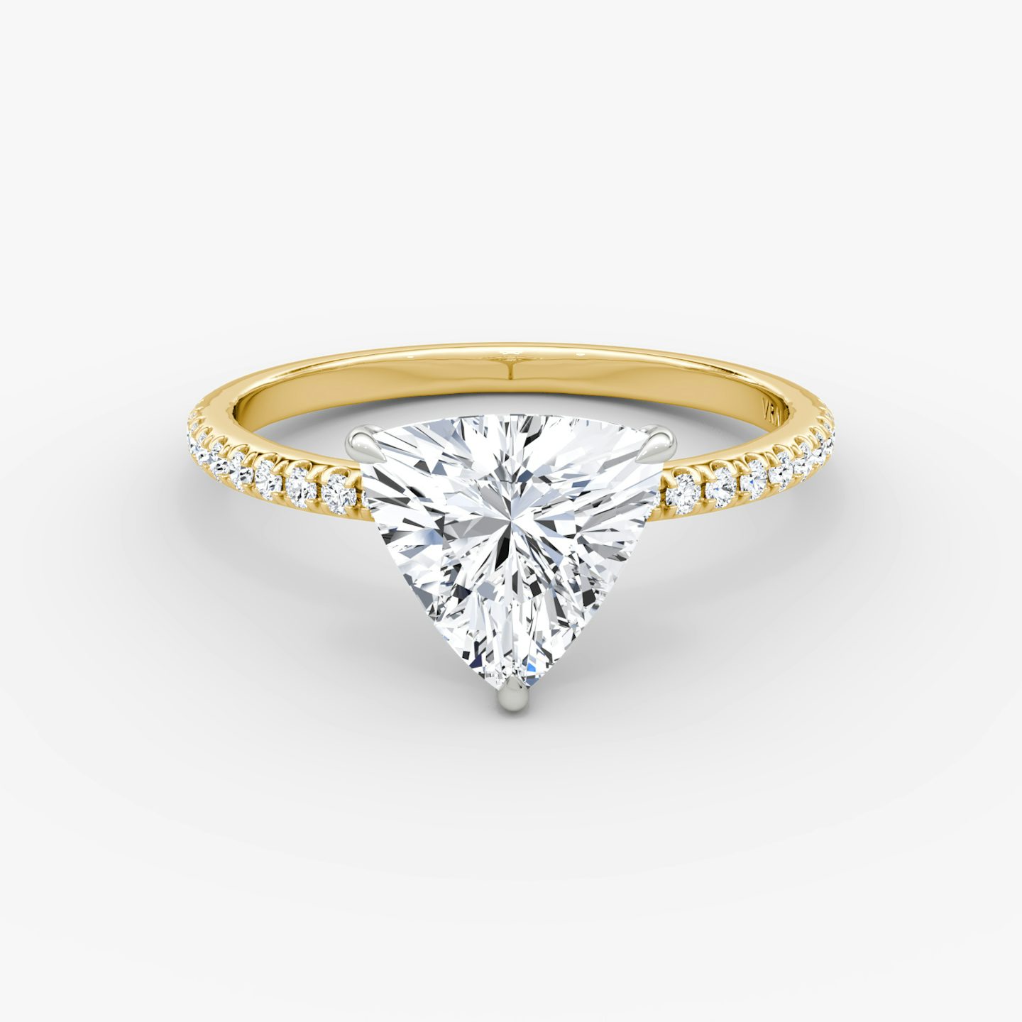 The Signature | Trillion | 18k | 18k Yellow Gold and Platinum | Band: Pavé | Band width: Standard | Setting style: Plain | Diamond orientation: vertical | Carat weight: See full inventory