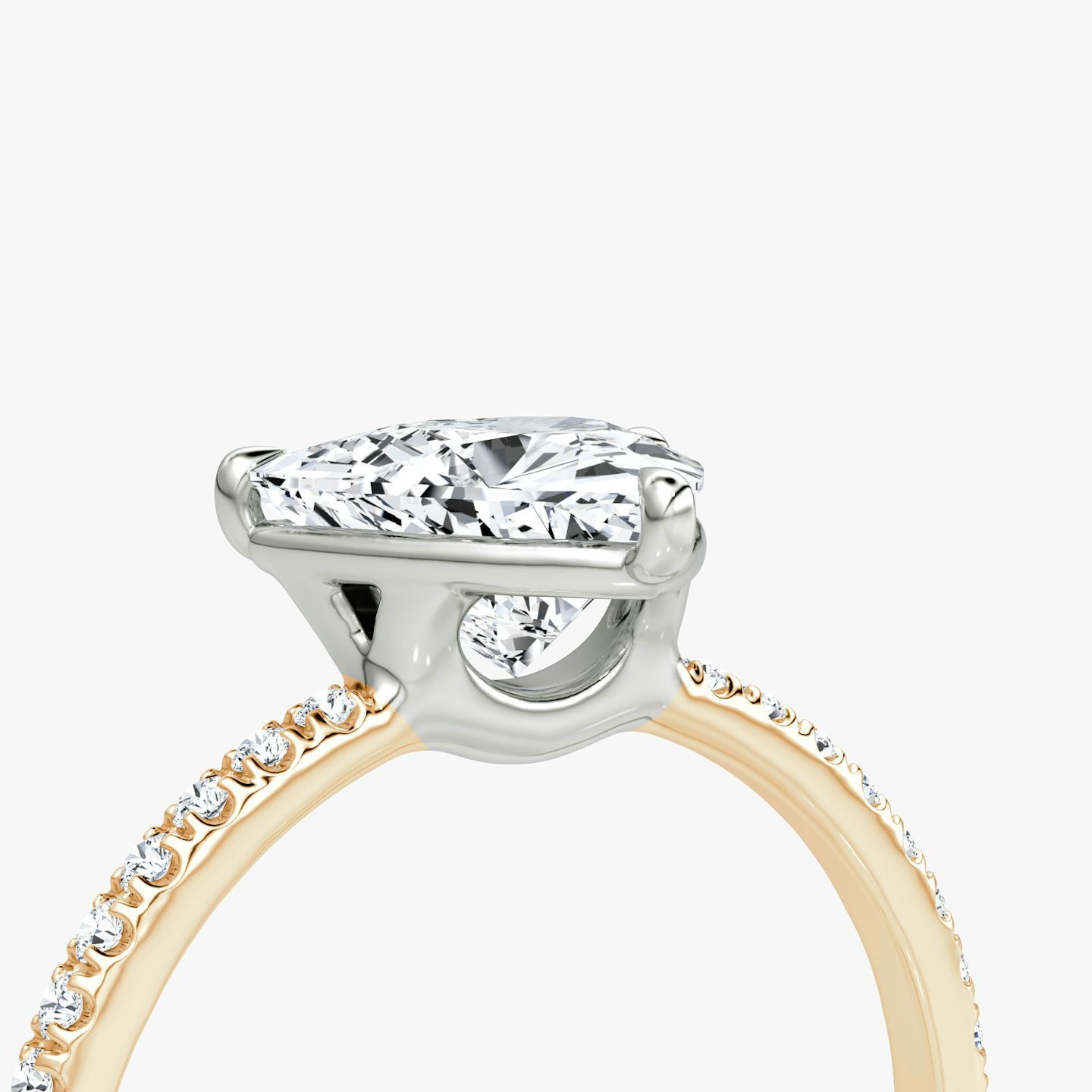 The Signature | Trillion | 14k | 14k Rose Gold and Platinum | Band width: Standard | Band: Pavé | Setting style: Plain | Diamond orientation: Horizontal | Carat weight: See full inventory