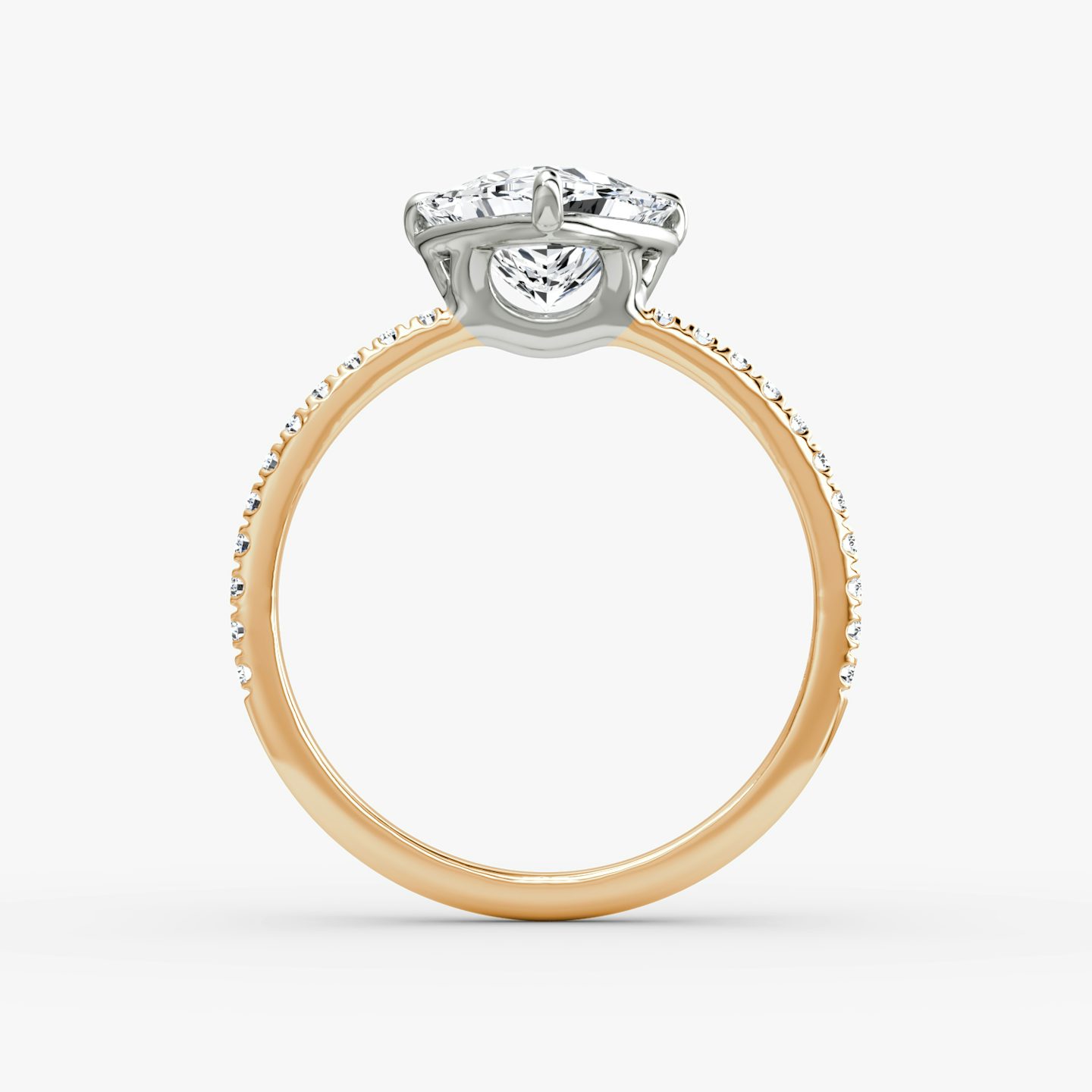 The Signature | Trillion | 14k | 14k Rose Gold and Platinum | Band width: Standard | Band: Pavé | Setting style: Plain | Diamond orientation: vertical | Carat weight: See full inventory