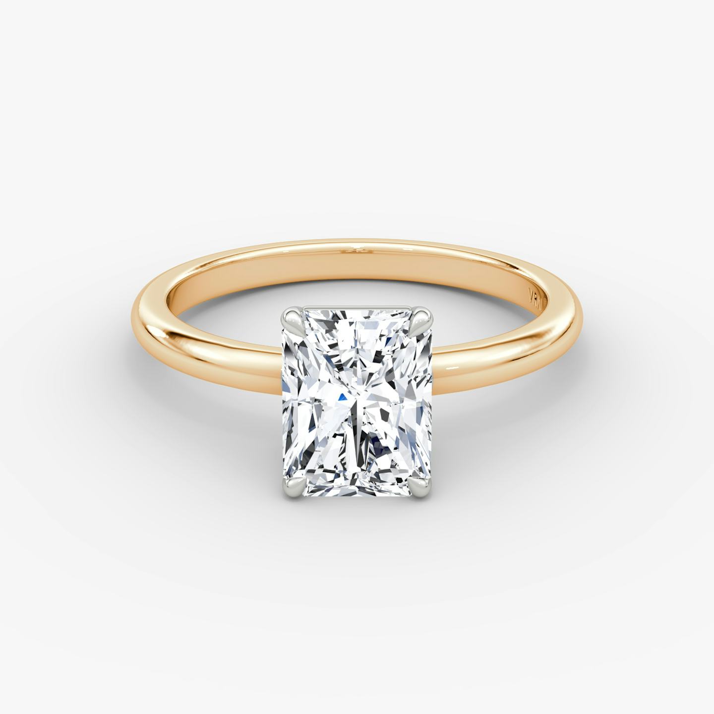 The Signature | Radiant | 14k | 14k Rose Gold and Platinum | Band width: Standard | Band: Plain | Setting style: Plain | Diamond orientation: vertical | Carat weight: See full inventory