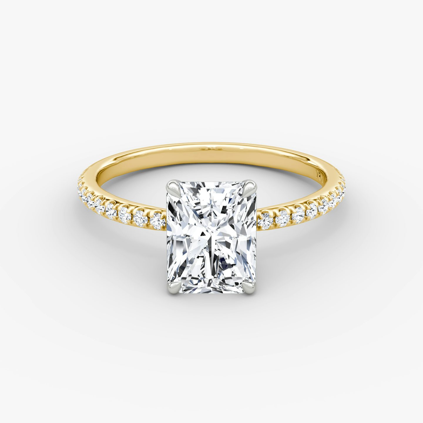 The Signature | Radiant | 18k | 18k Yellow Gold and Platinum | Band width: Standard | Band: Pavé | Setting style: Plain | Diamond orientation: vertical | Carat weight: See full inventory
