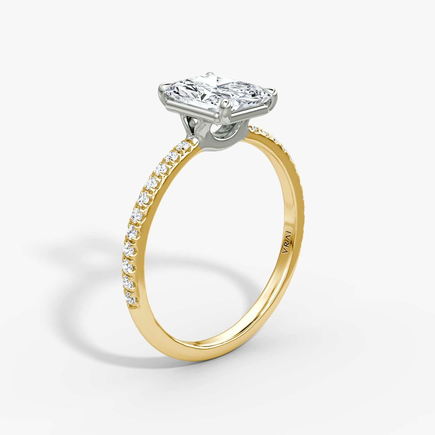 The Signature | Radiant | 18k | 18k Yellow Gold and Platinum | Band width: Standard | Band: Pavé | Setting style: Plain | Diamond orientation: vertical | Carat weight: See full inventory