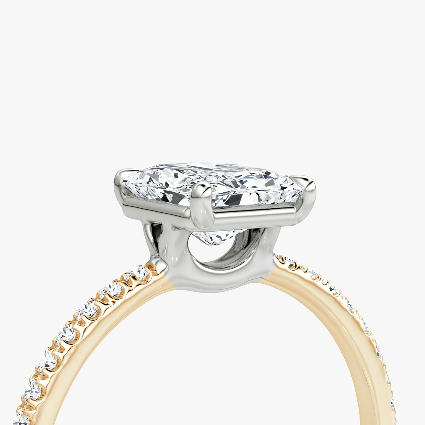 The Signature | Radiant | 14k | 14k Rose Gold and Platinum | Band width: Standard | Band: Pavé | Setting style: Plain | Diamond orientation: vertical | Carat weight: See full inventory