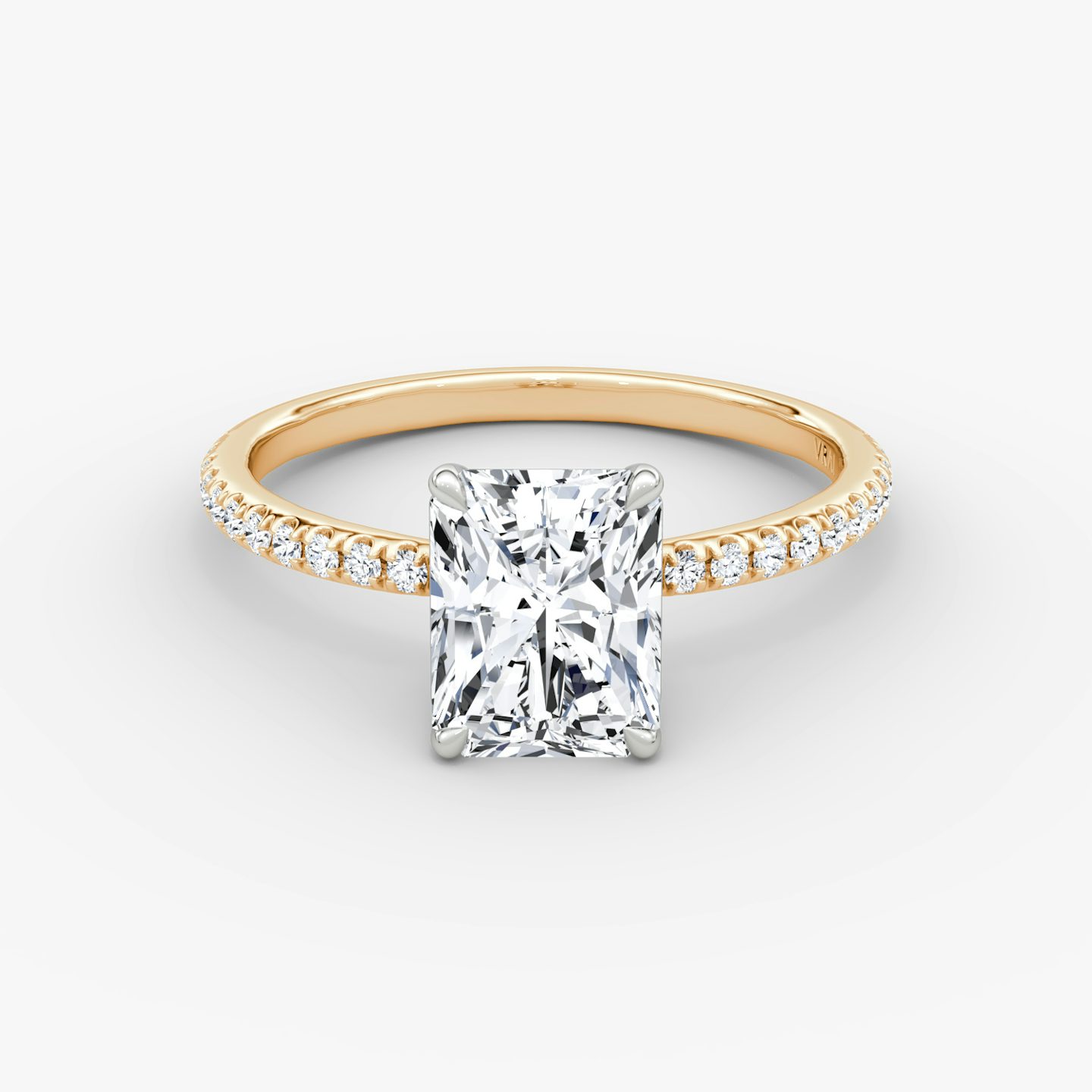 The Signature | Radiant | 14k | 14k Rose Gold and Platinum | Band: Pavé | Band width: Standard | Setting style: Plain | Diamond orientation: vertical | Carat weight: See full inventory