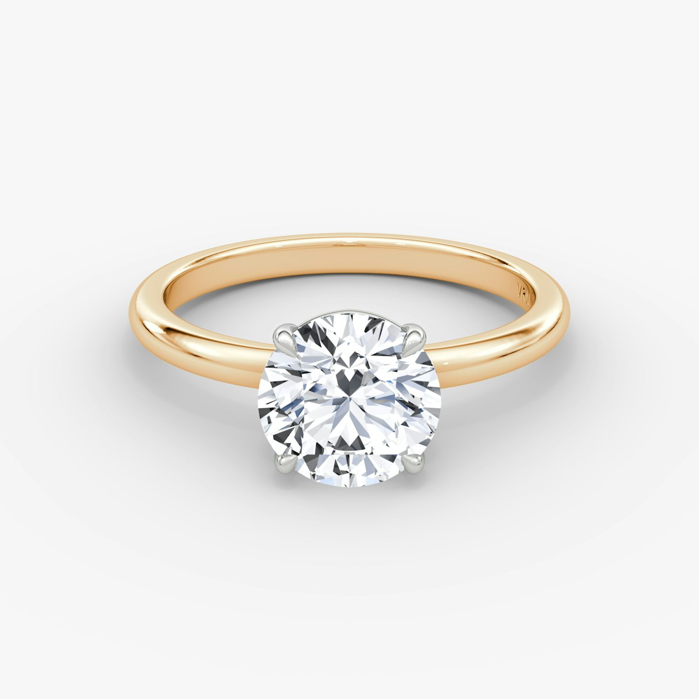 The Signature | Round Brilliant | 14k | 14k Rose Gold and Platinum | Band: Plain | Band width: Standard | Carat weight: See full inventory | Setting style: Plain | Diamond orientation: vertical