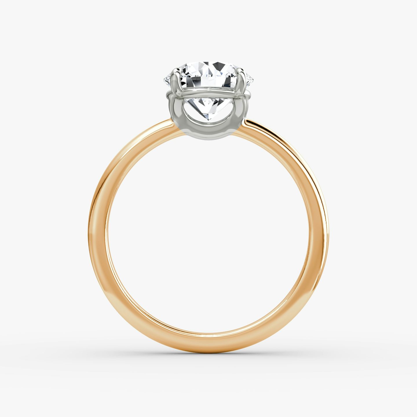 The Signature | Round Brilliant | 14k | 14k Rose Gold and Platinum | Band: Plain | Band width: Standard | Carat weight: See full inventory | Setting style: Plain | Diamond orientation: Horizontal