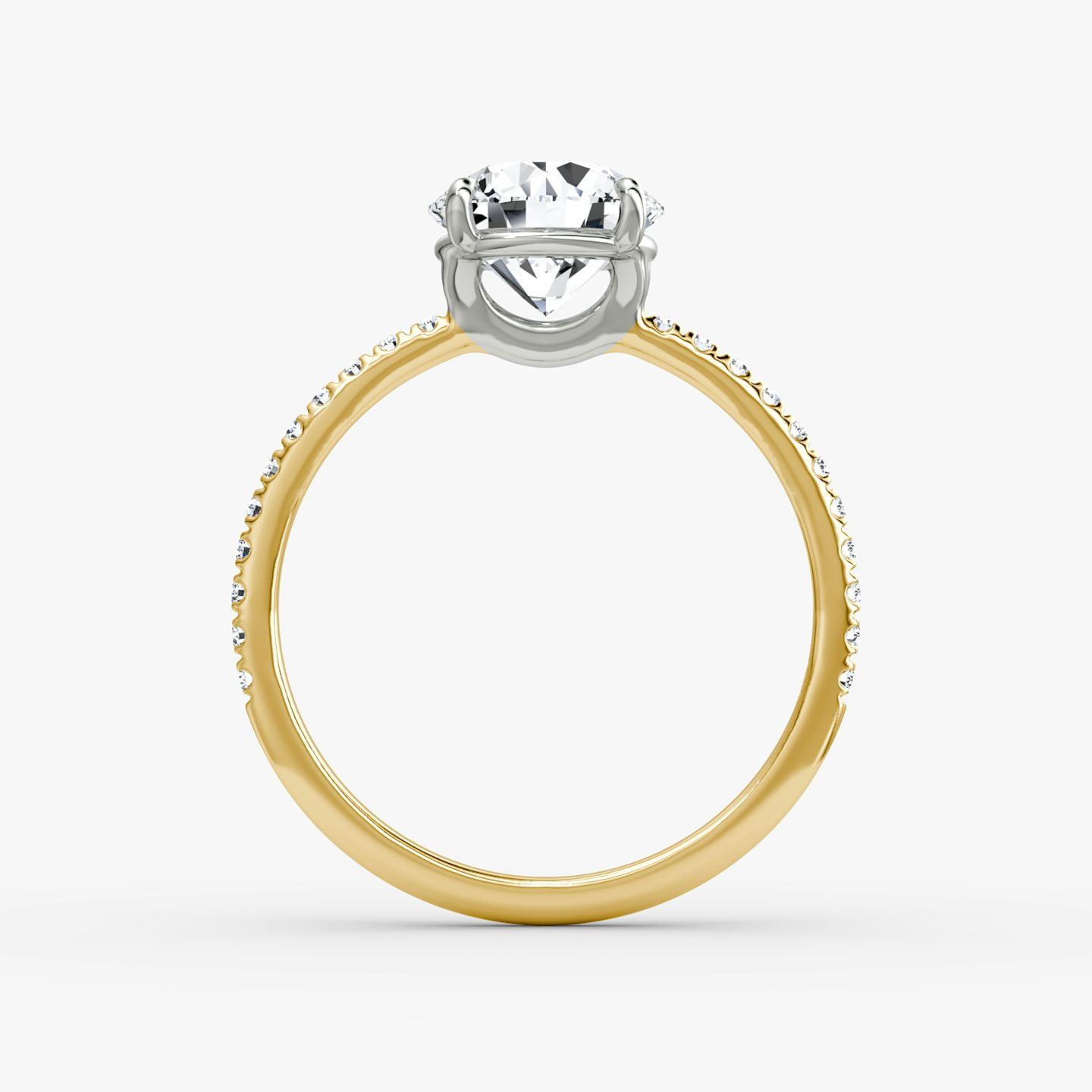 The Signature | Round Brilliant | 18k | 18k Yellow Gold and Platinum | Band width: Standard | Band: Pavé | Setting style: Plain | Carat weight: See full inventory | Diamond orientation: vertical