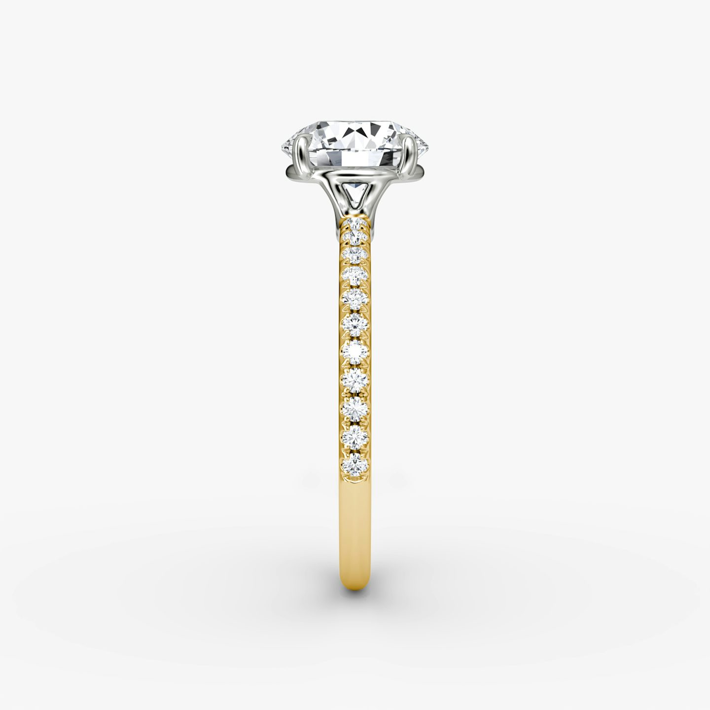 The Signature | Round Brilliant | 18k | 18k Yellow Gold and Platinum | Band: Pavé | Band width: Standard | Carat weight: 1 | Setting style: Plain | Diamond orientation: vertical
