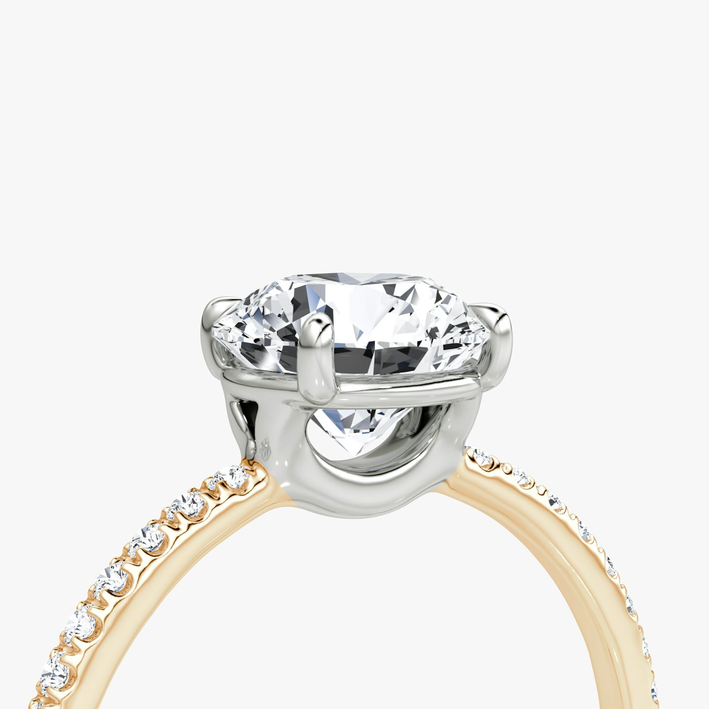 The Signature | Round Brilliant | 14k | 14k Rose Gold and Platinum | Band width: Standard | Band: Pavé | Setting style: Plain | Carat weight: See full inventory | Diamond orientation: vertical