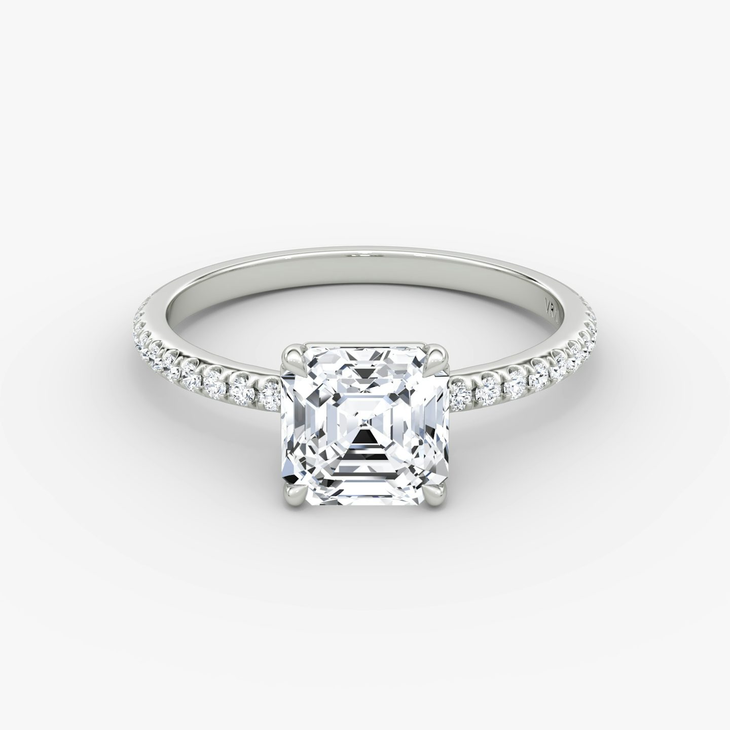The Signature | Asscher | 18k | 18k White Gold | Band: Pavé | Band width: Standard | Setting style: Plain | Diamond orientation: vertical | Carat weight: See full inventory