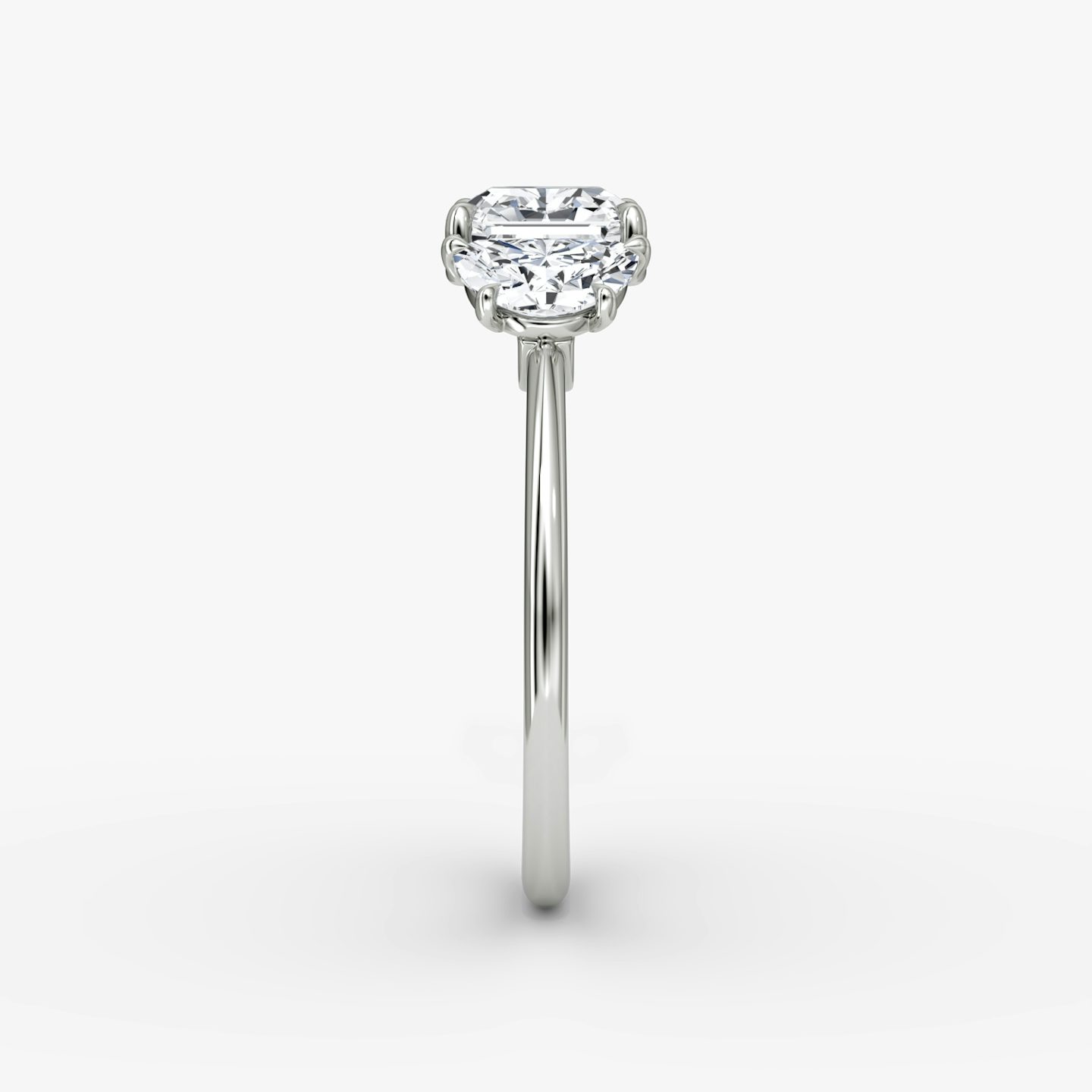 The Three Stone | Asscher | 18k | 18k White Gold | Band: Plain | Side stone carat: 1/2 | Side stone shape: Half Moon | Diamond orientation: vertical | Carat weight: See full inventory