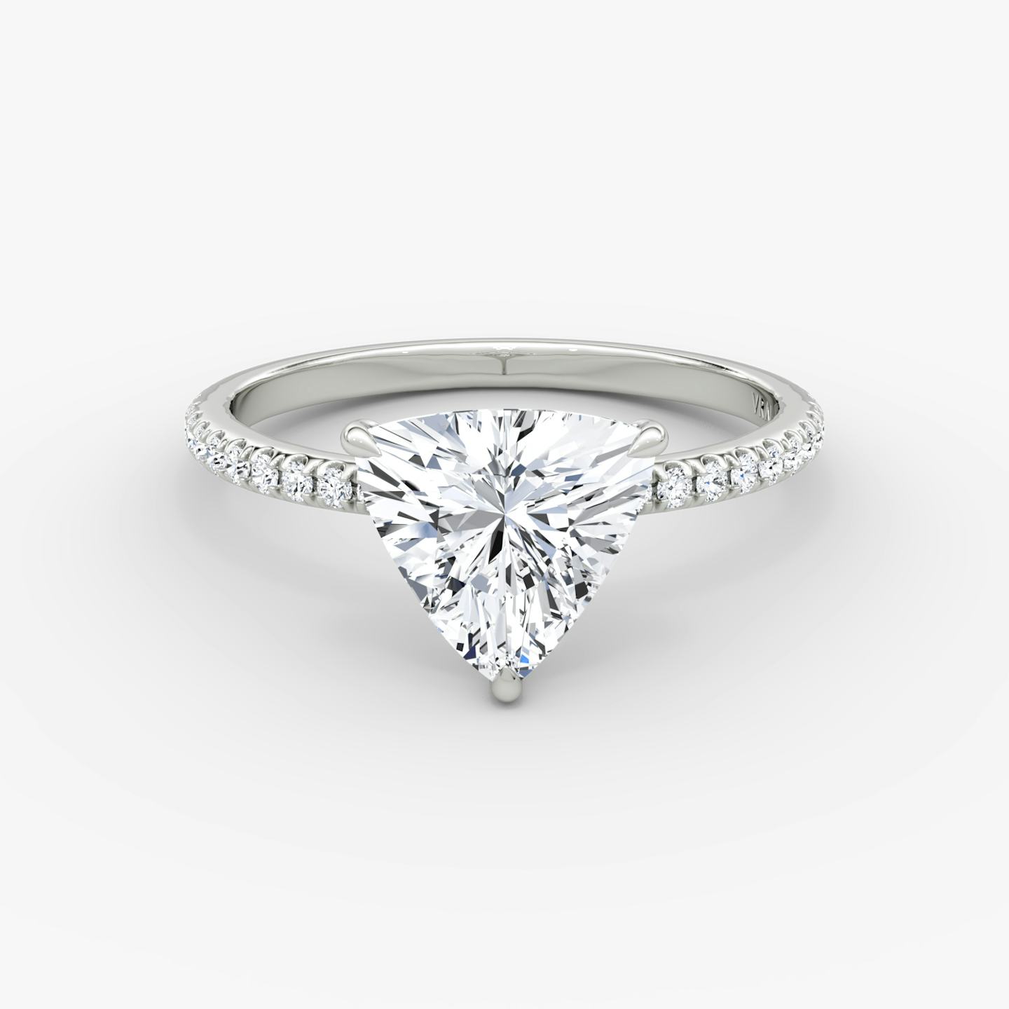 The Signature | Trillion | 18k | 18k White Gold | Band width: Standard | Band: Pavé | Setting style: Plain | Diamond orientation: vertical | Carat weight: See full inventory