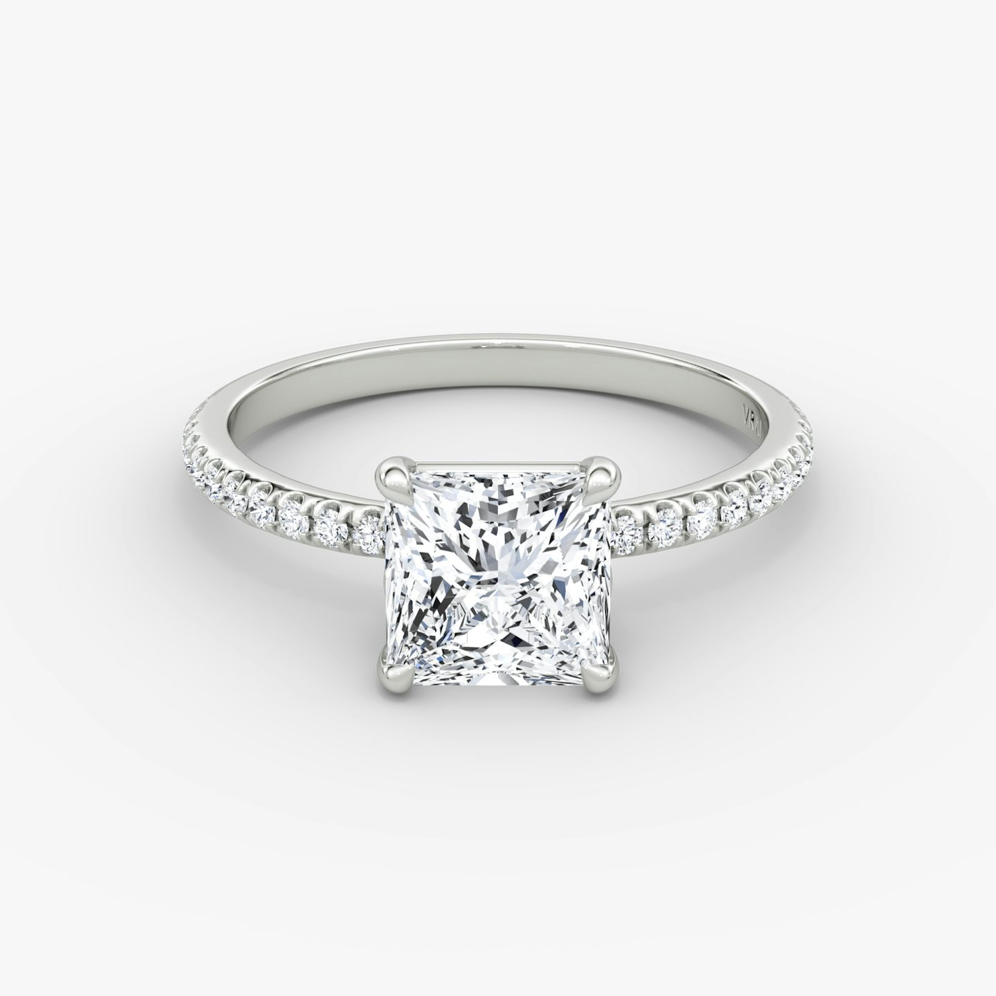 The Signature | Princess | Platinum | Band: Pavé | Band width: Standard | Setting style: Plain | Diamond orientation: vertical | Carat weight: See full inventory