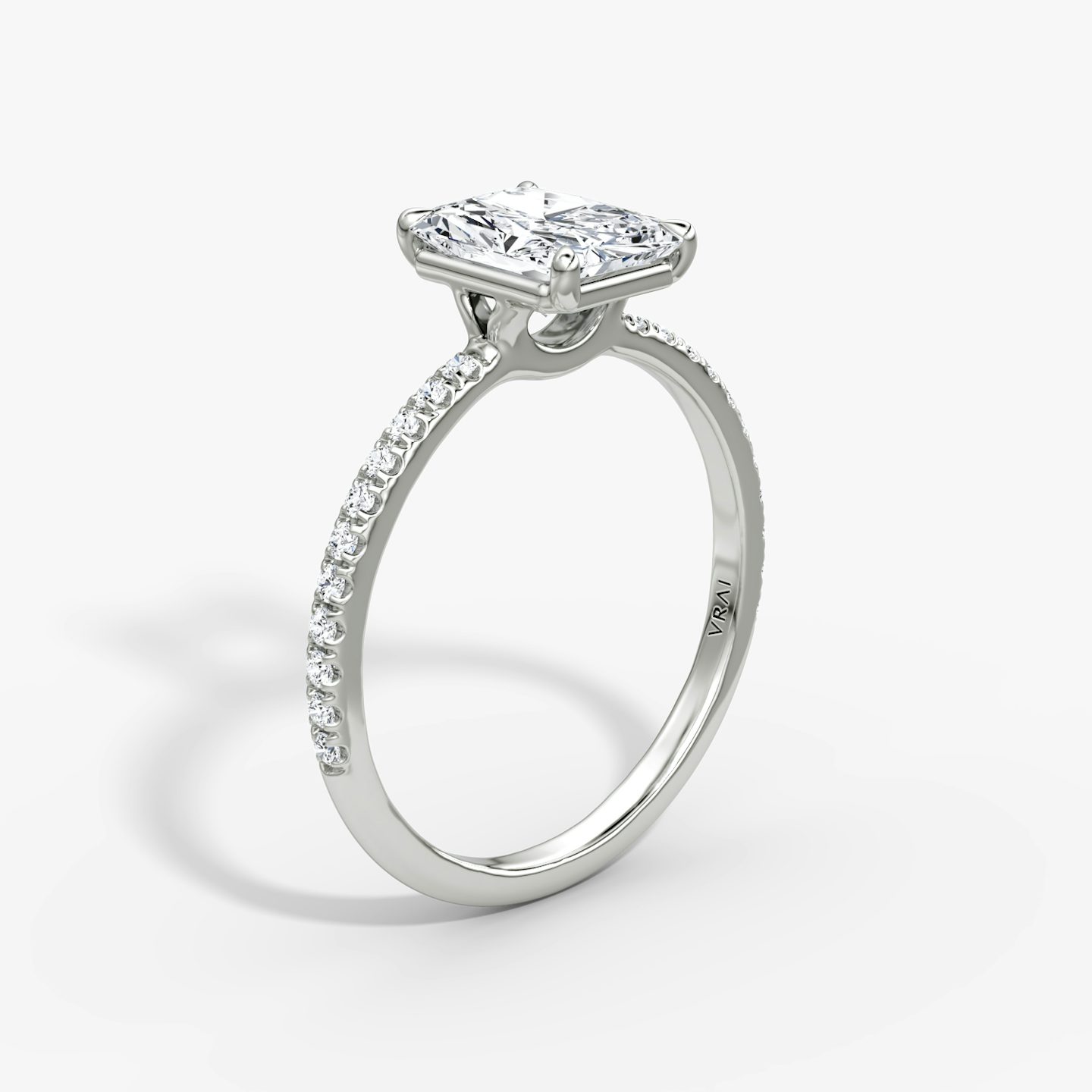 The Signature | Radiant | Platinum | Band: Pavé | Band width: Standard | Setting style: Plain | Diamond orientation: vertical | Carat weight: See full inventory