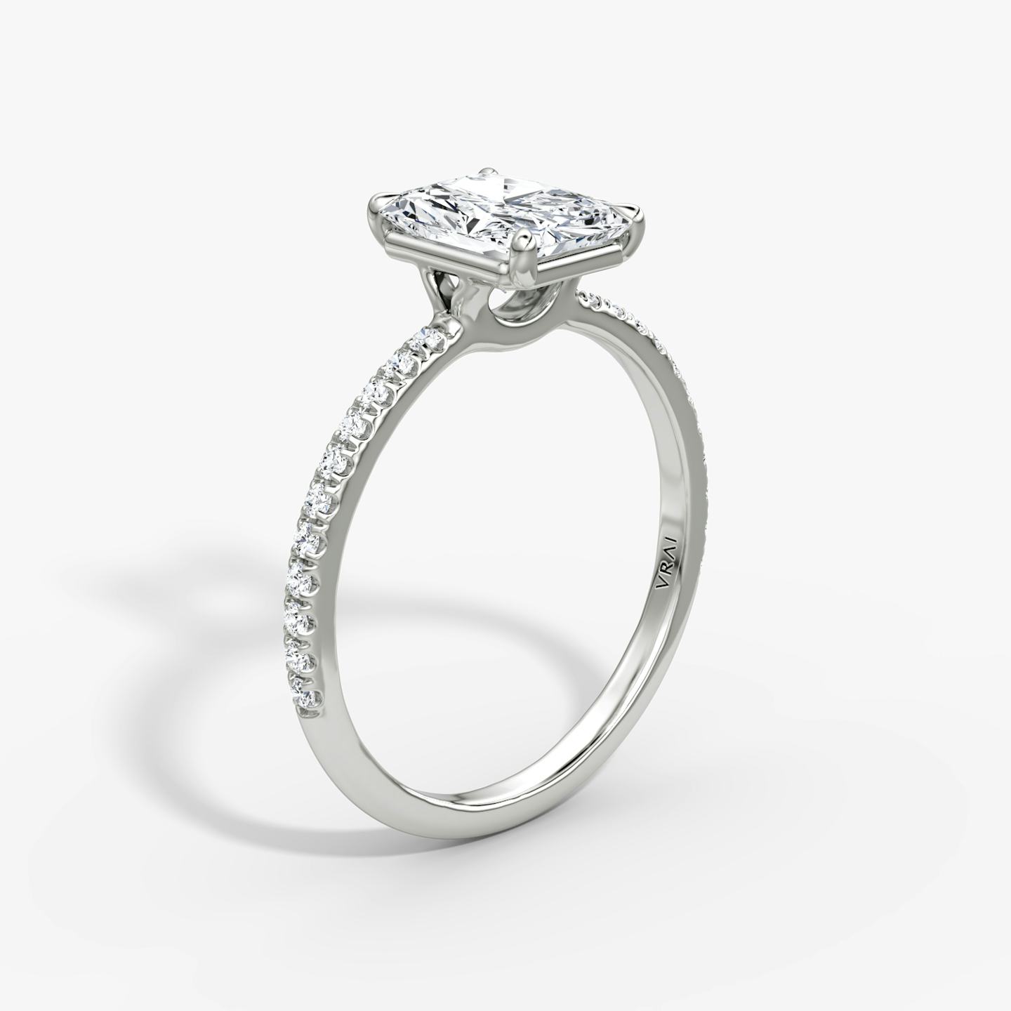 The Signature | Radiant | Platinum | Band width: Standard | Band: Pavé | Setting style: Plain | Diamond orientation: vertical | Carat weight: See full inventory
