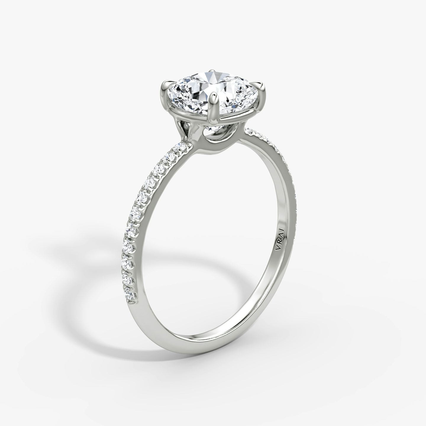 The Signature | Pavé Cushion | 18k | 18k White Gold | Band: Pavé | Band width: Standard | Setting style: Plain | Diamond orientation: vertical | Carat weight: See full inventory
