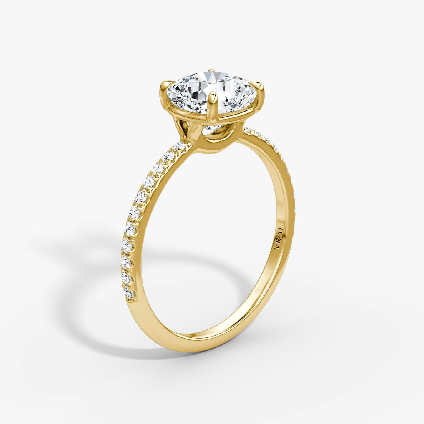 The Signature | Pavé Cushion | 18k | 18k Yellow Gold | Band width: Standard | Band: Pavé | Setting style: Plain | Diamond orientation: vertical | Carat weight: See full inventory