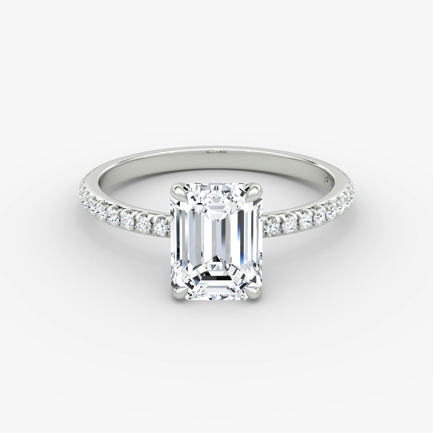 The Signature | Emerald | Platinum | Band width: Standard | Band: Pavé | Setting style: Plain | Diamond orientation: vertical | Carat weight: See full inventory