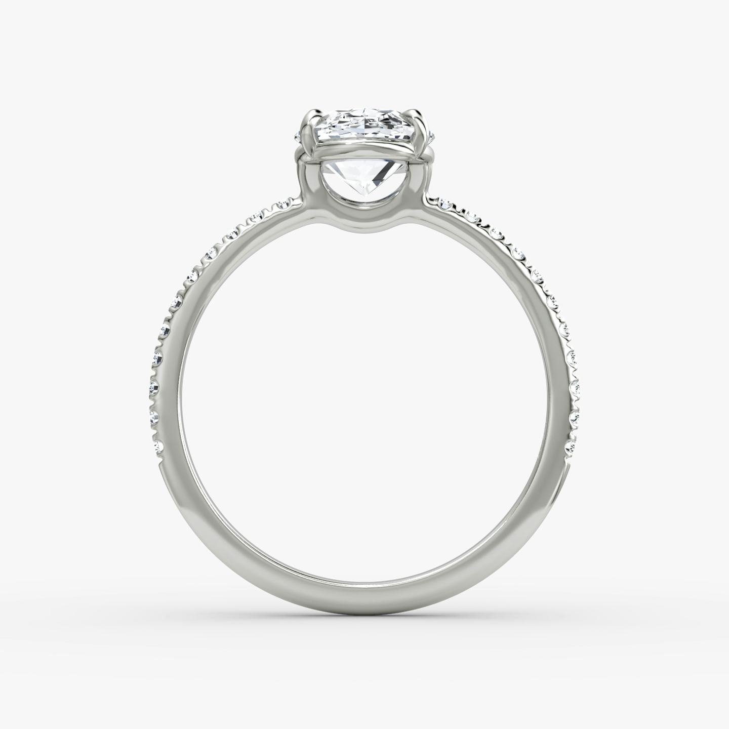 The Signature | Oval | Platinum | Band width: Standard | Band: Pavé | Setting style: Plain | Diamond orientation: vertical | Carat weight: See full inventory