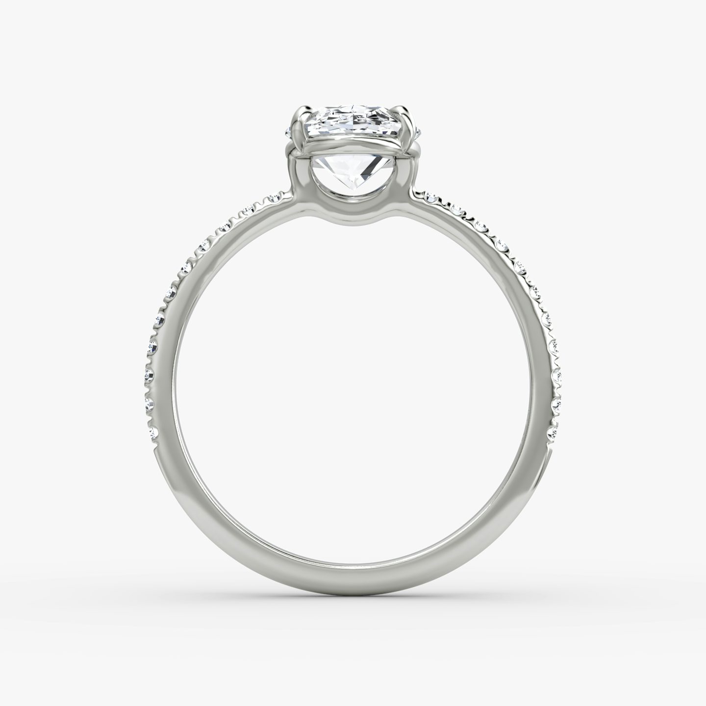 The Signature | Oval | Platinum | Band width: Standard | Band: Pavé | Setting style: Plain | Diamond orientation: vertical | Carat weight: See full inventory