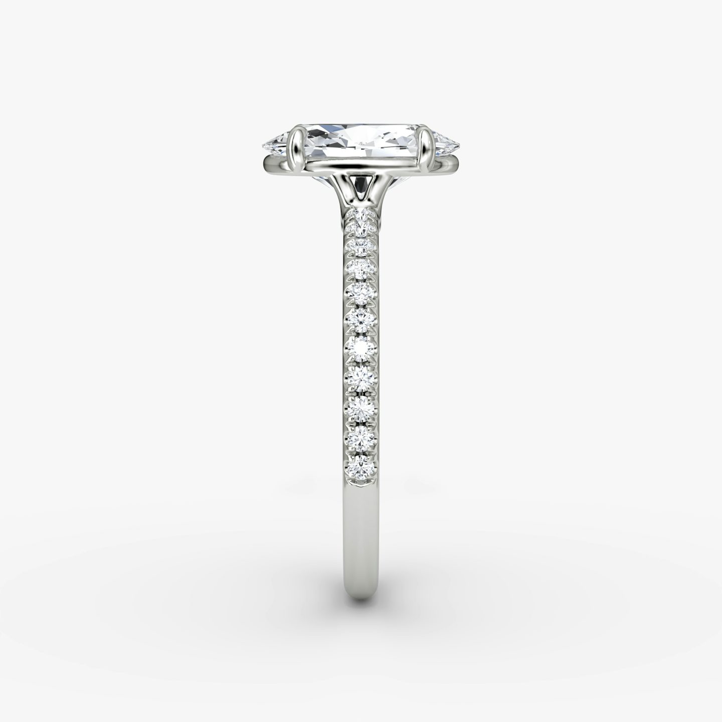 The Signature | Oval | Platinum | Band: Pavé | Band width: Standard | Setting style: Plain | Diamond orientation: vertical | Carat weight: See full inventory