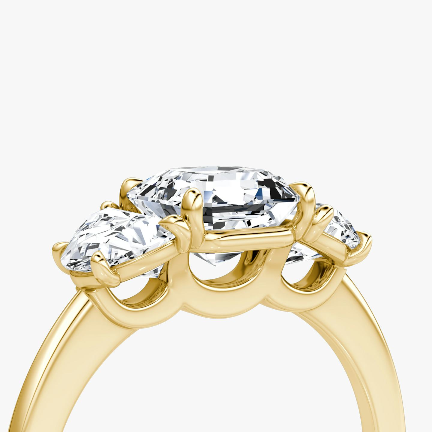 The Three Stone | Asscher | 18k | 18k Yellow Gold | Band: Plain | Side stone carat: 1/2 | Side stone shape: Half Moon | Diamond orientation: vertical | Carat weight: See full inventory